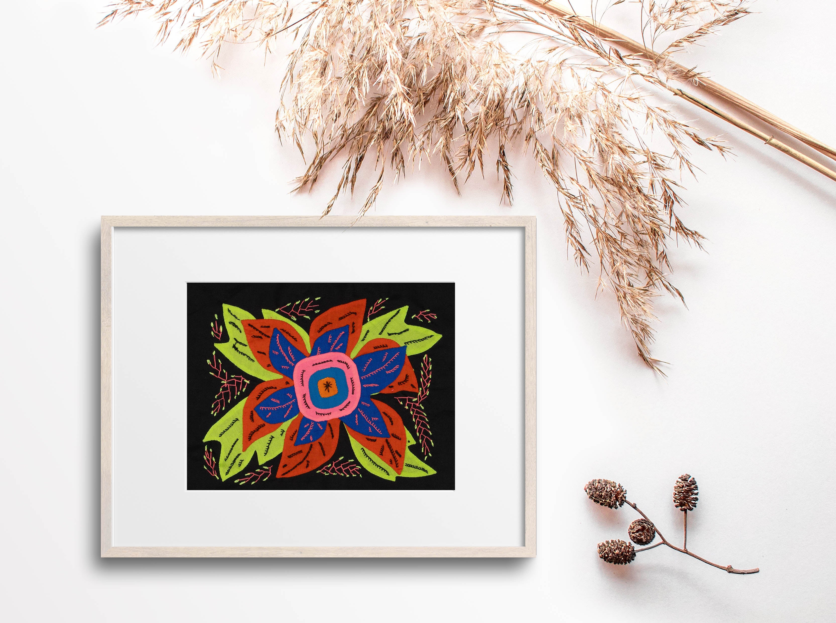 Multi-Color Floral Flower Orange And Blue Molita