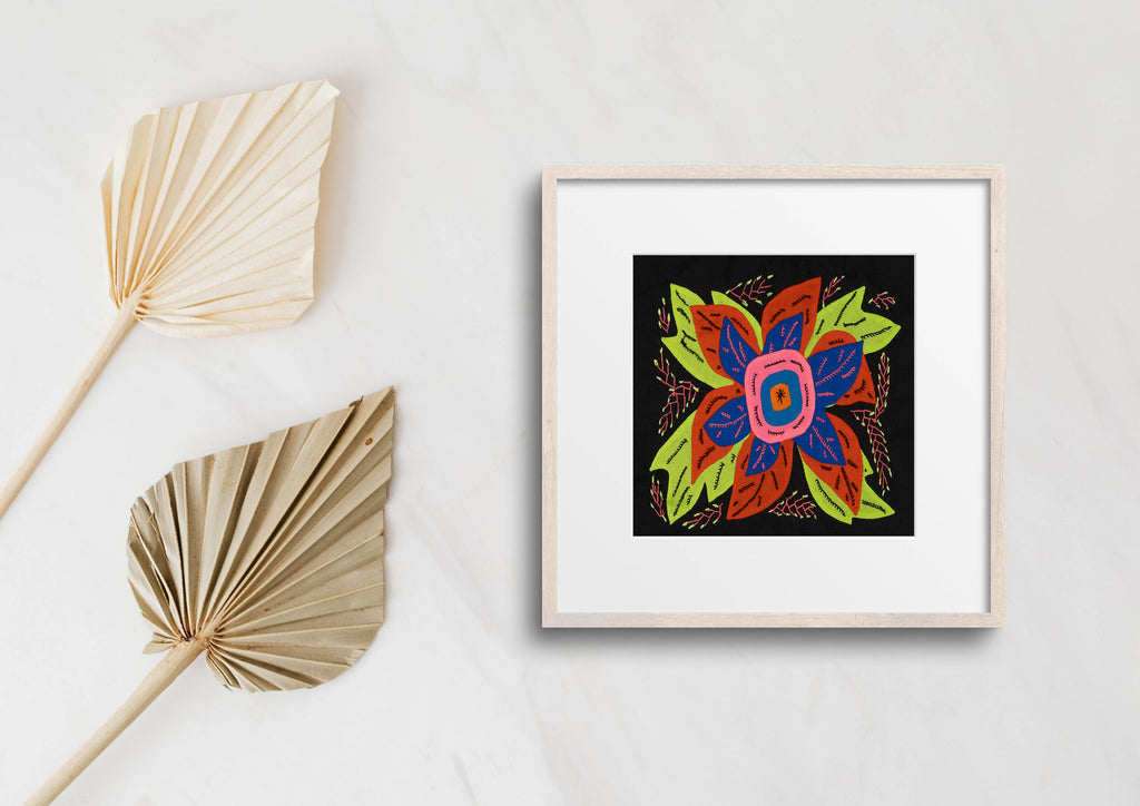 Multi-Color Floral Flower Orange And Blue Molita