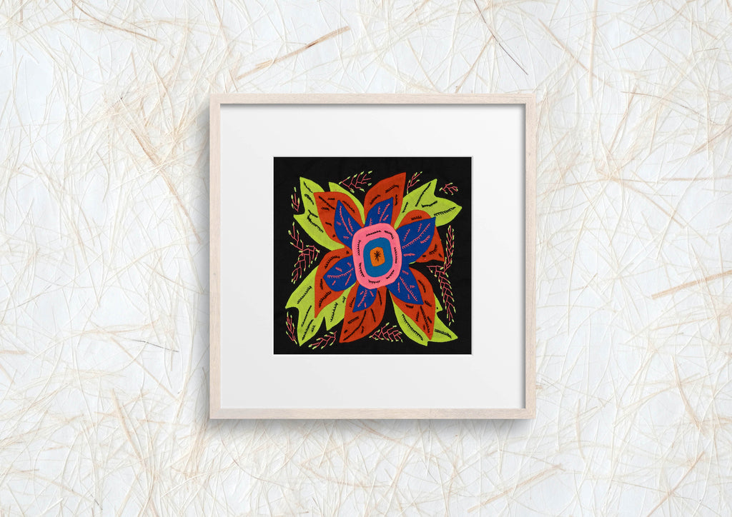 Multi-Color Floral Flower Orange And Blue Molita