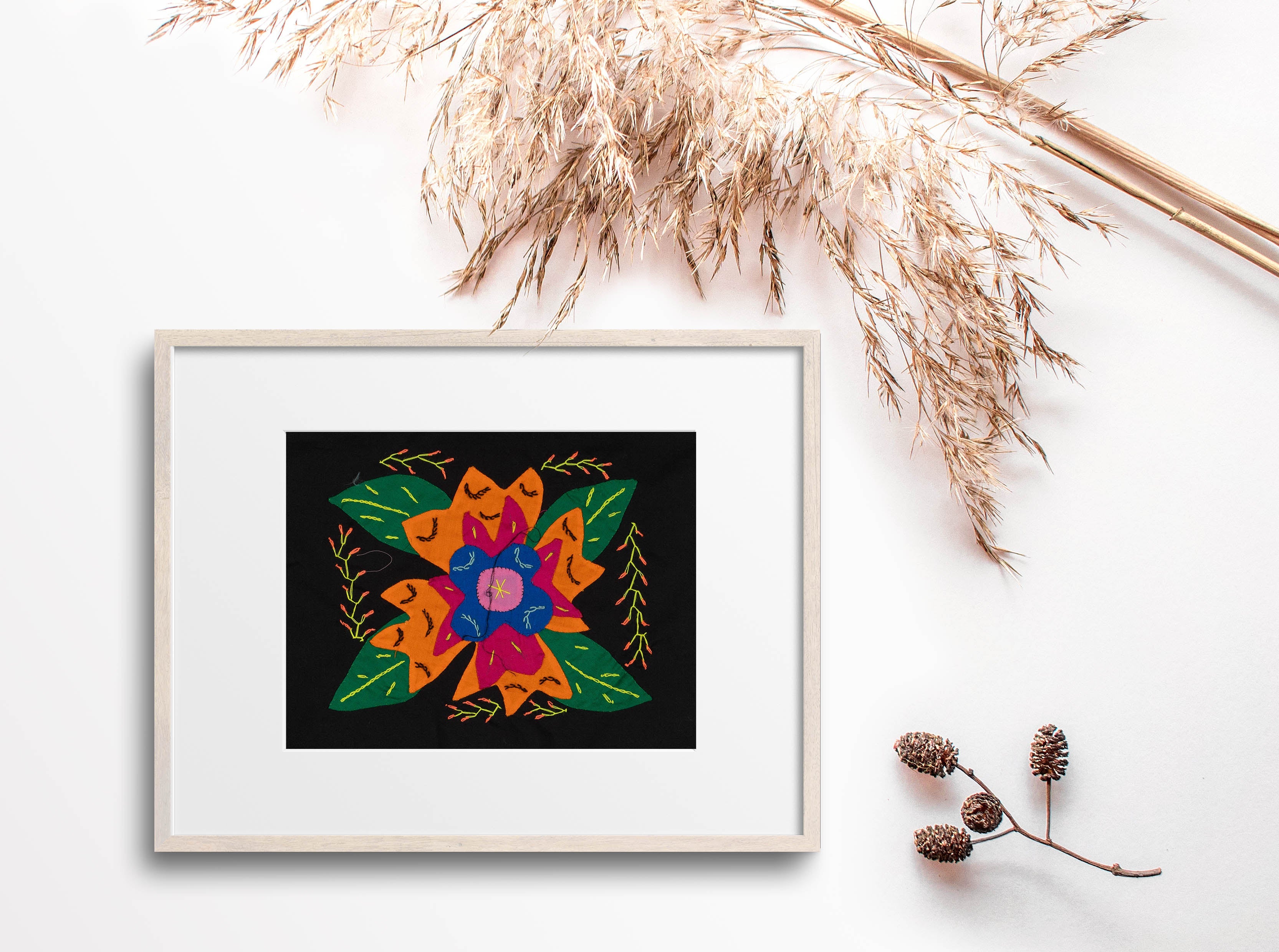 Multi-Color Floral Flower Orange And Blue Molita