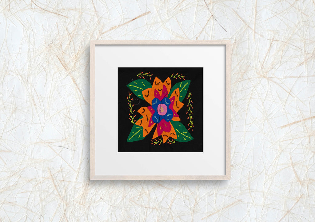 Multi-Color Floral Flower Orange And Blue Molita