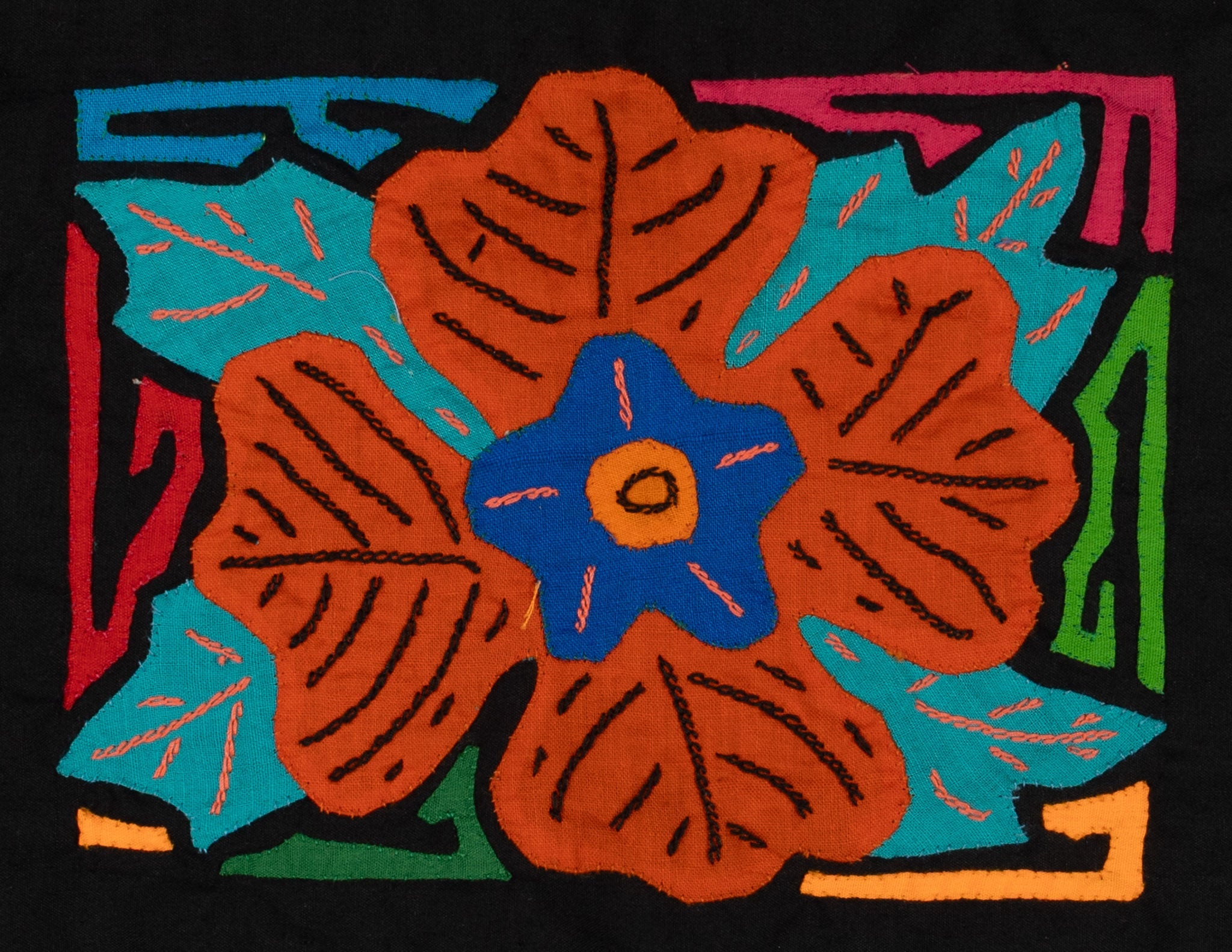 Multi-Color Floral Flower Orange And Blue Molita