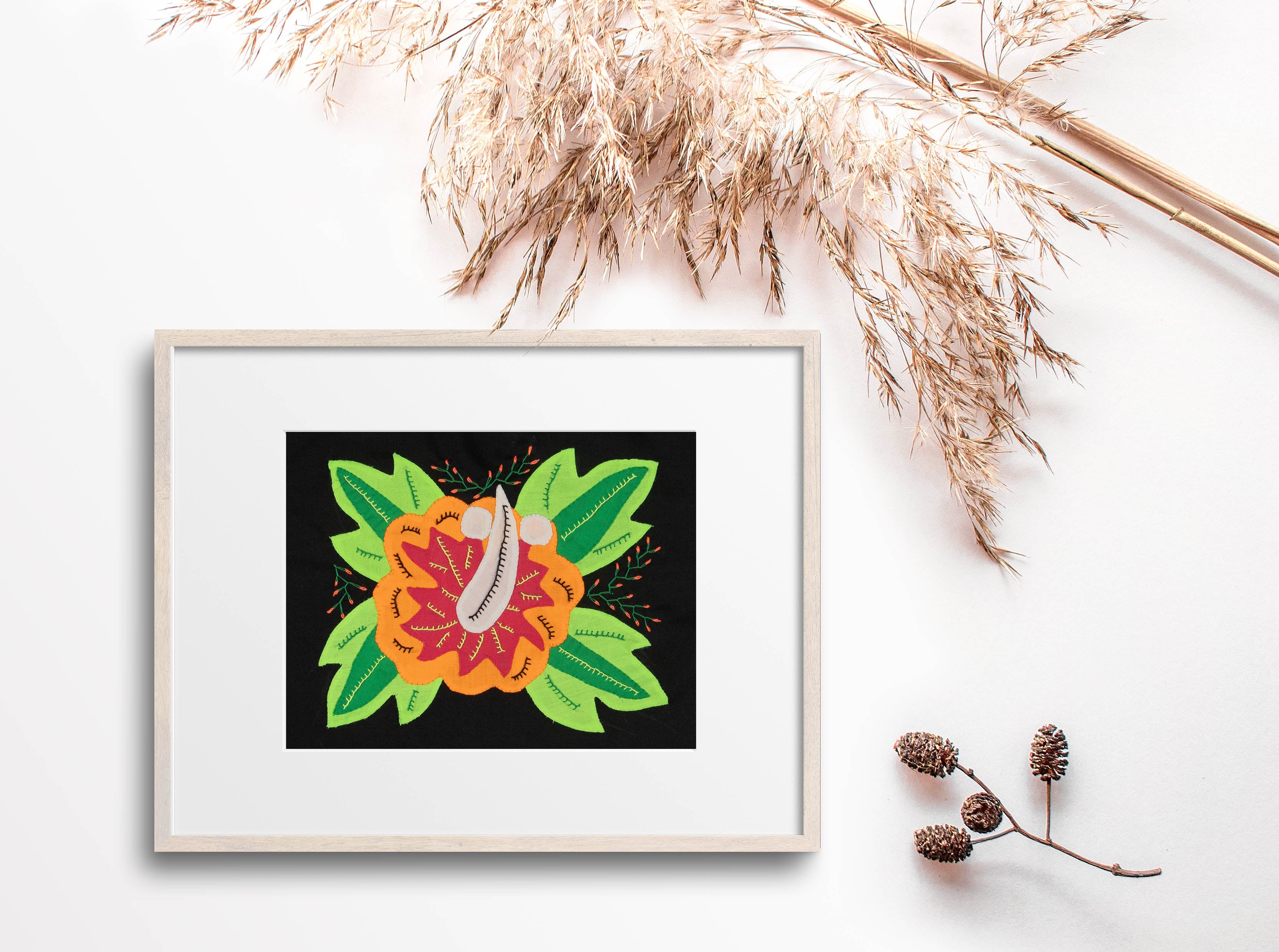 Multi-Color Floral Flower Orange And Green Molita