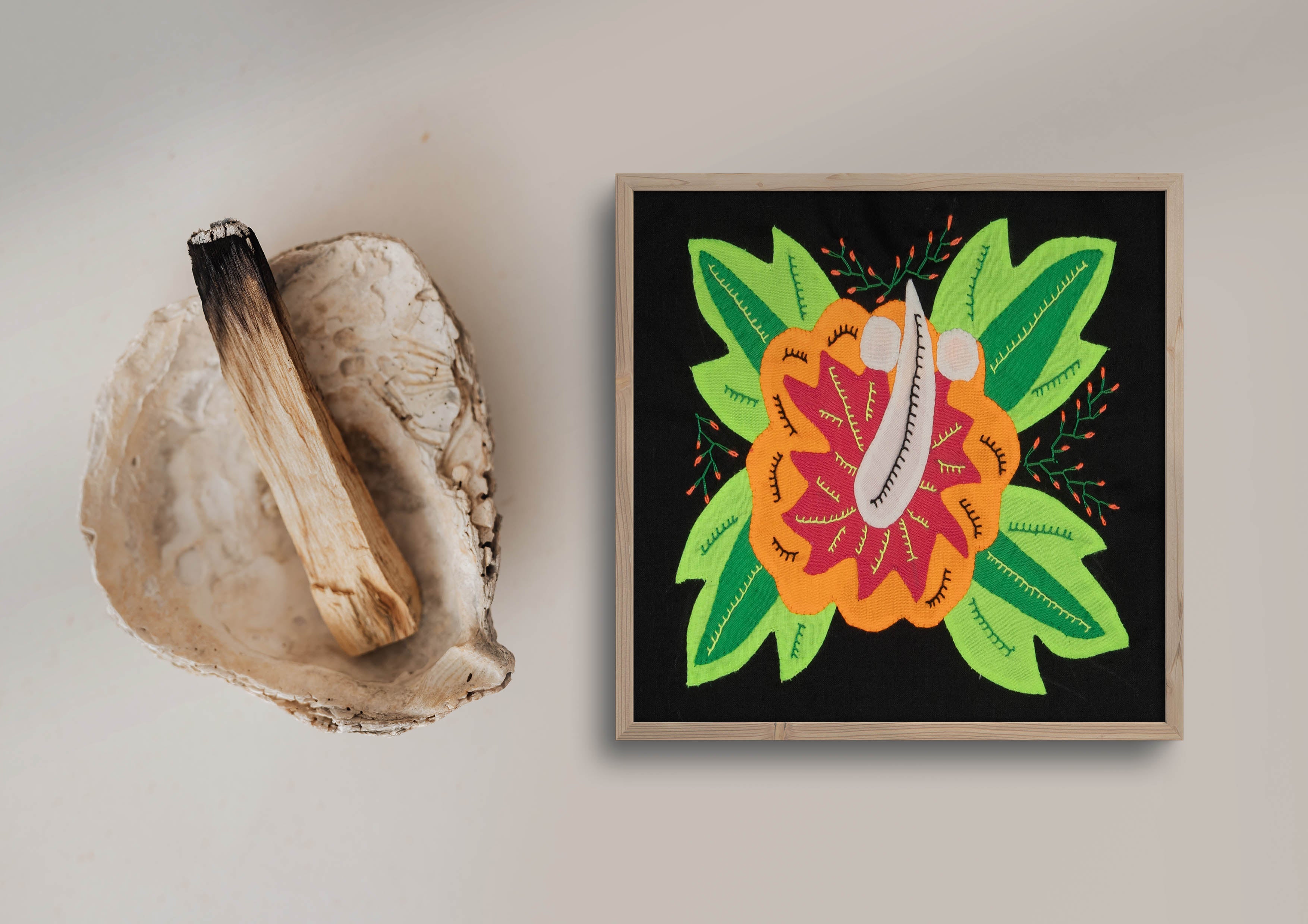 Multi-Color Floral Flower Orange And Green Molita