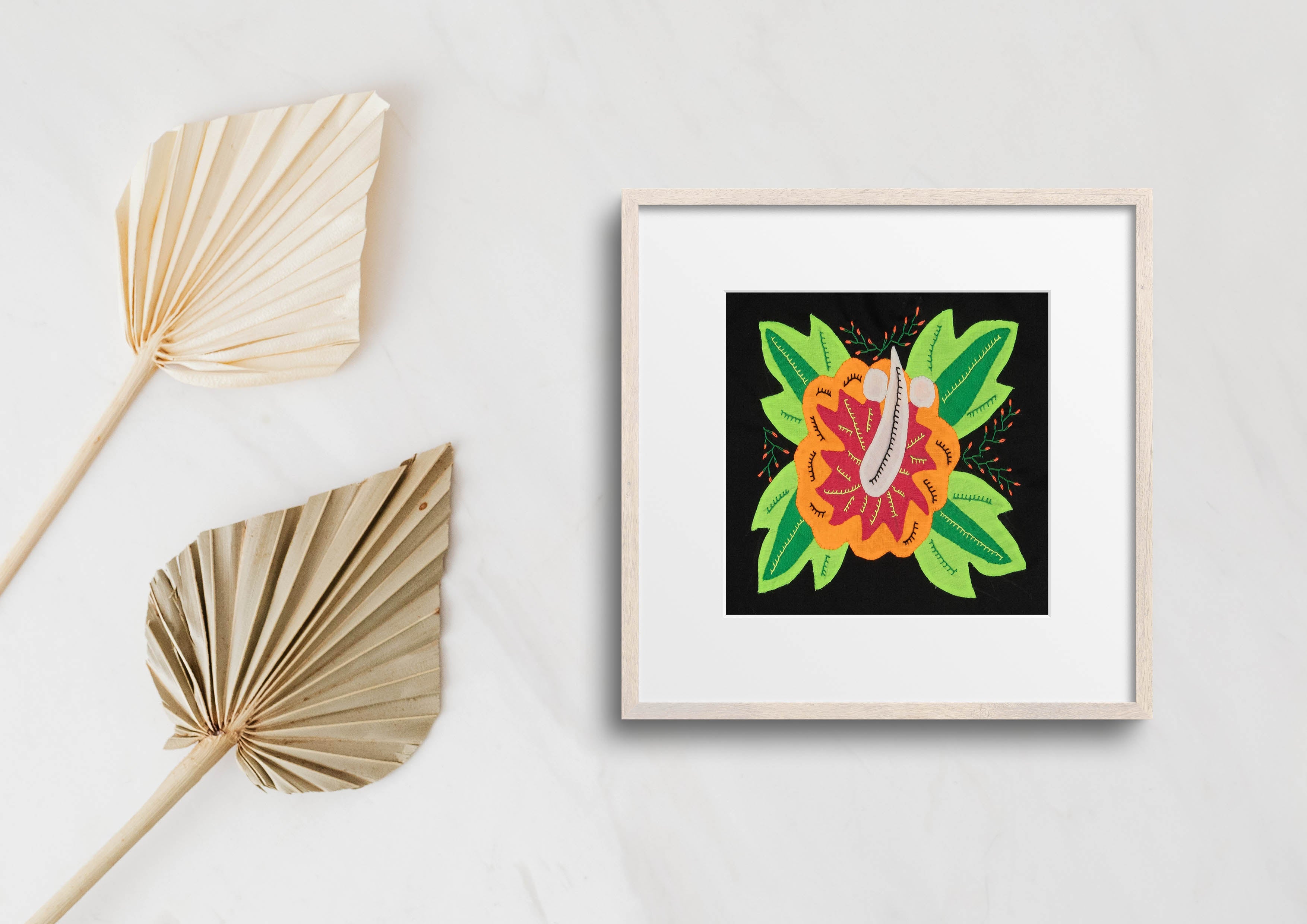 Multi-Color Floral Flower Orange And Green Molita