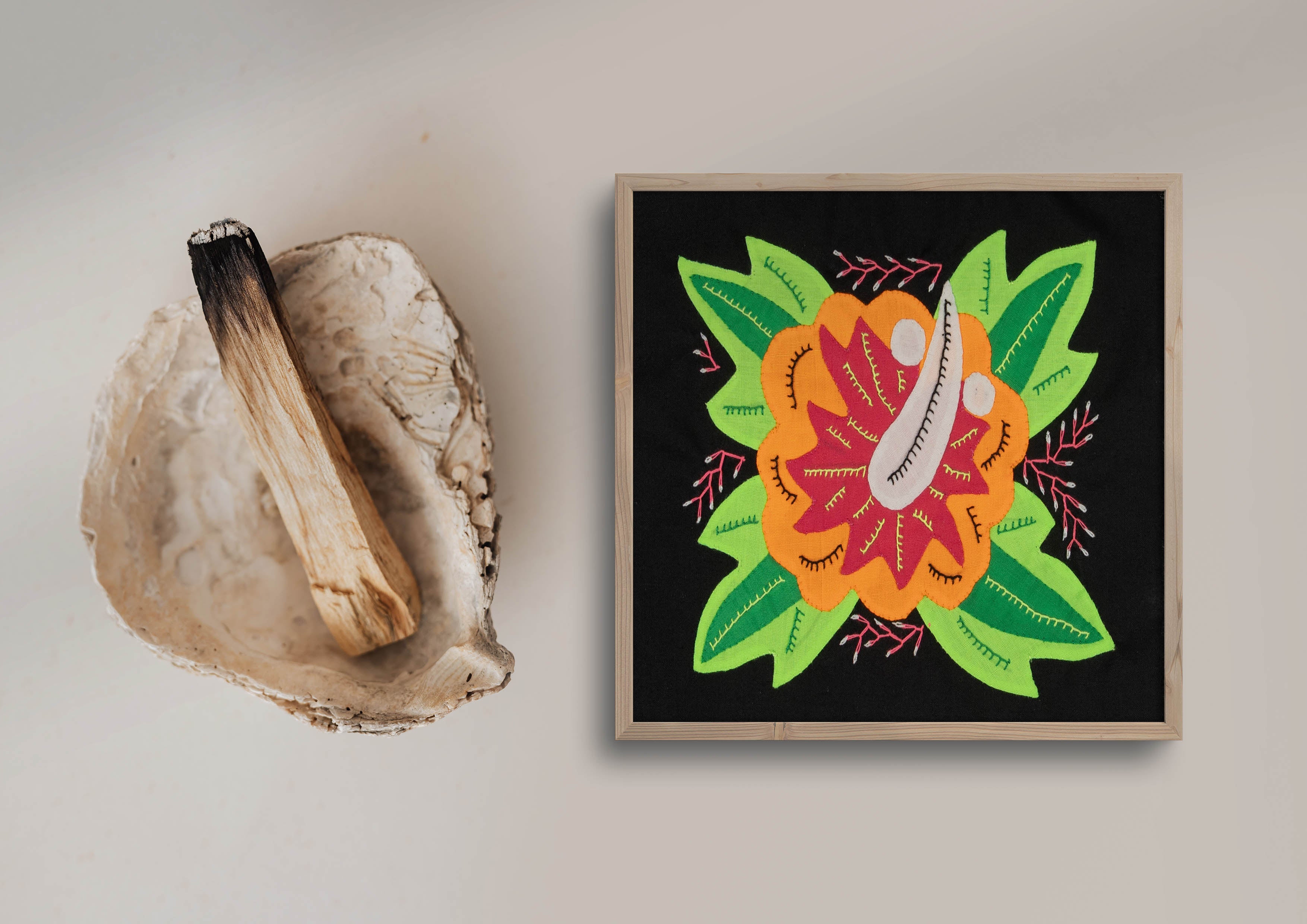 Multi-Color Floral Flower Orange And Green Molita
