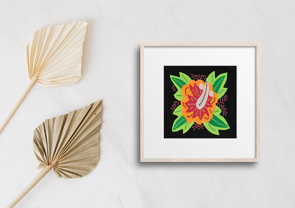 Multi-Color Floral Flower Orange And Green Molita