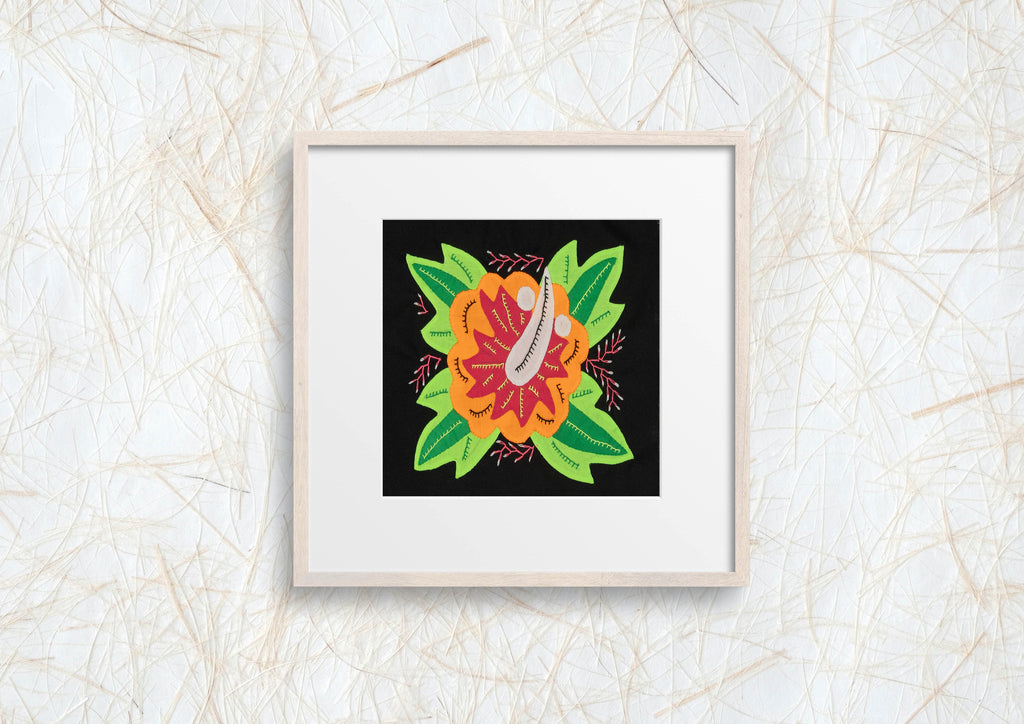 Multi-Color Floral Flower Orange And Green Molita