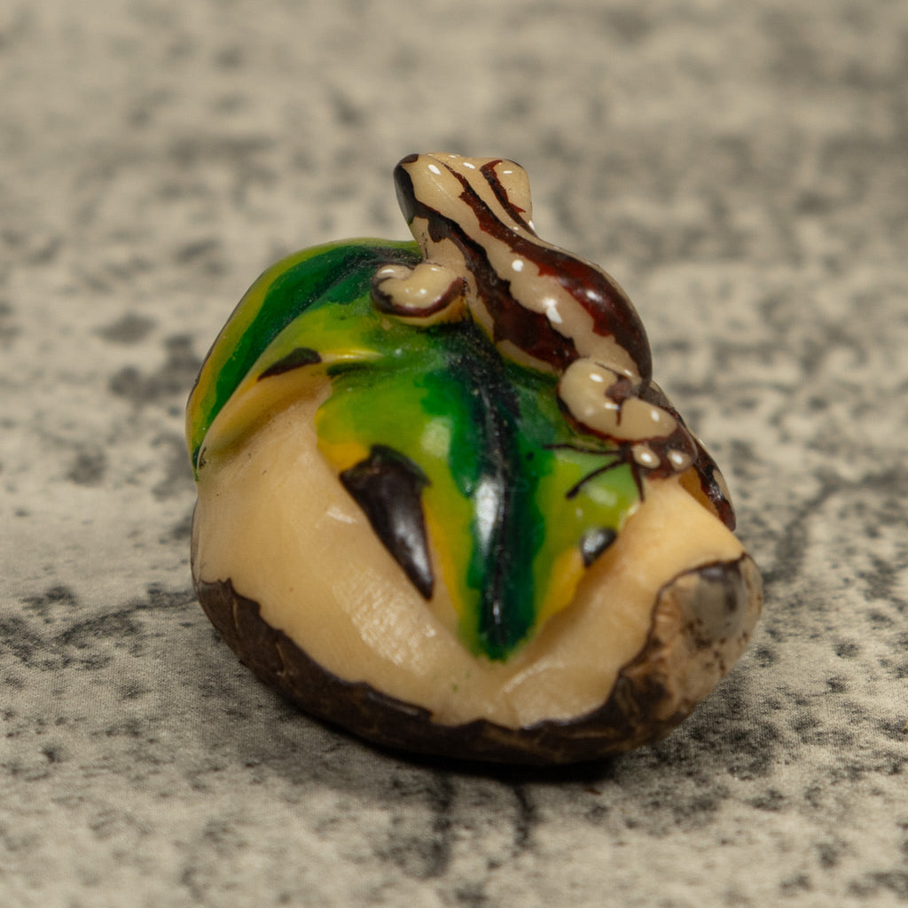 Brown And Cream Frog Tagua Carving
