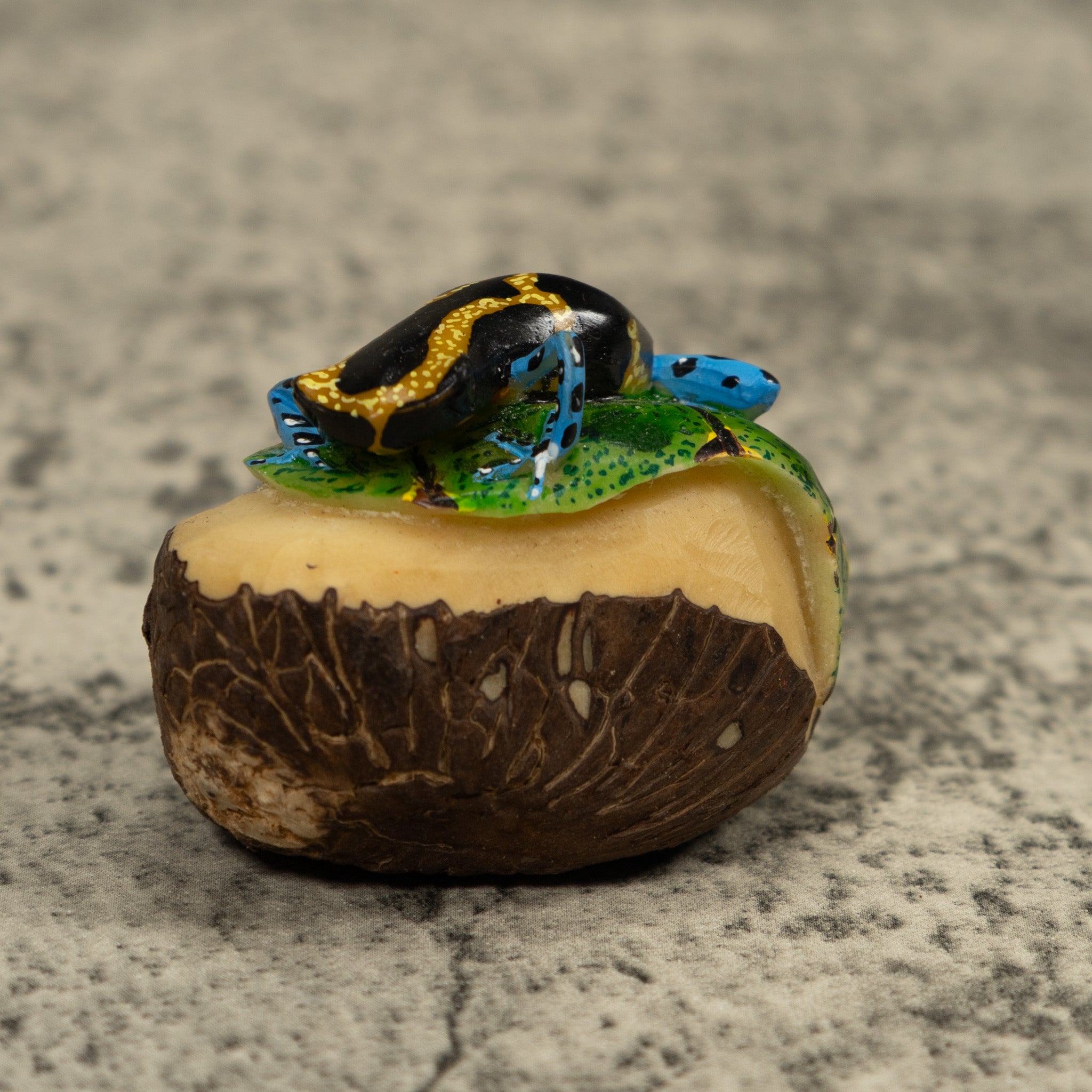 Blue Black And yellow Poison Dart Frog Tagua Carving