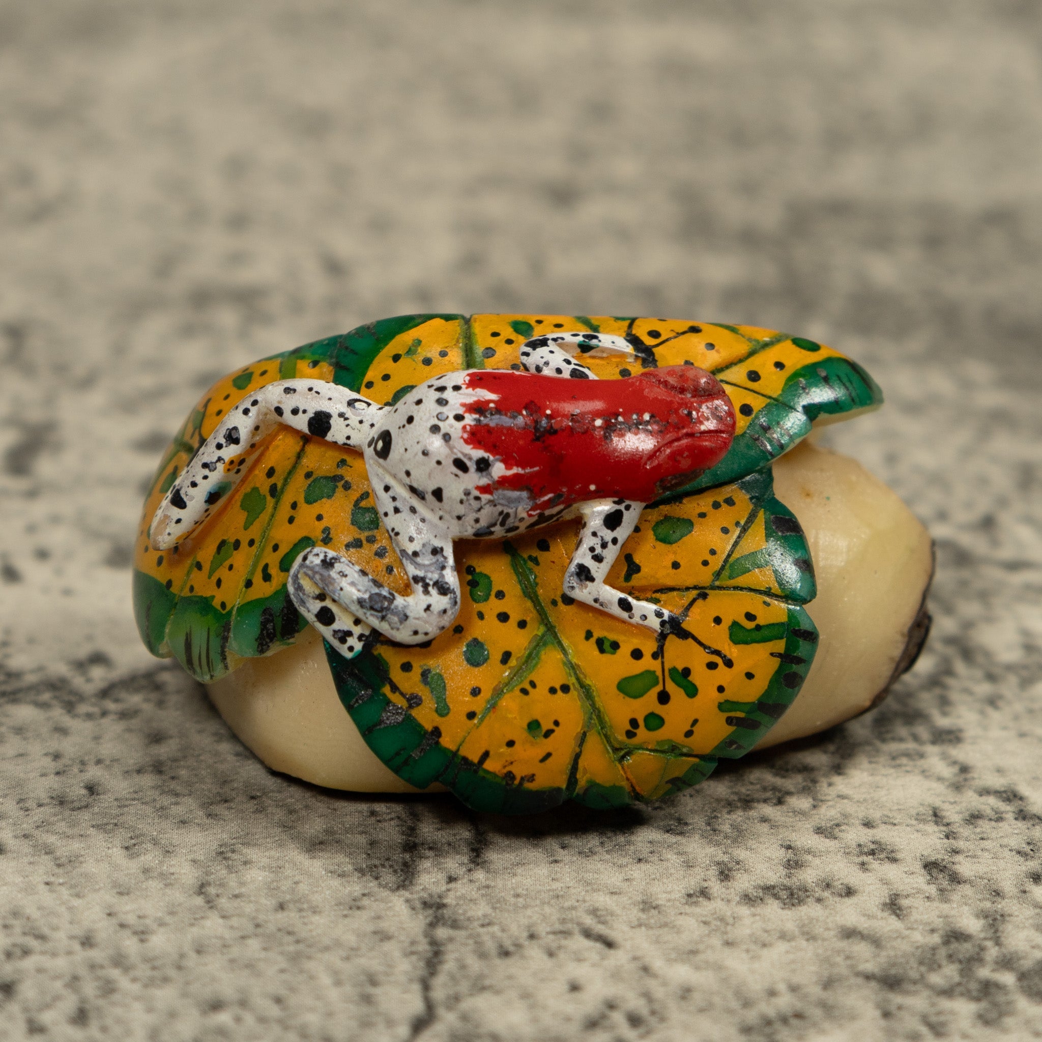 Red And White Frog Tagua Carving