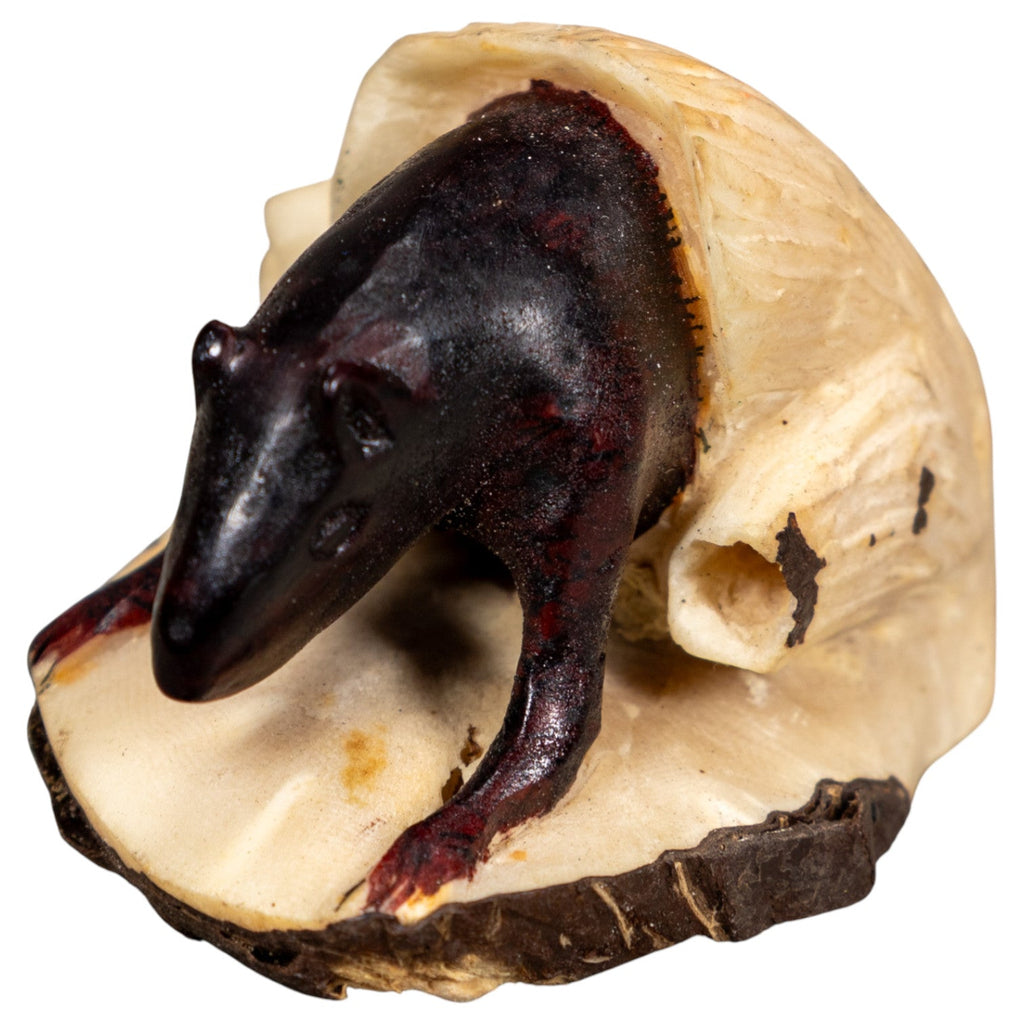 Vintage Brown Neque Agouti And Log Tagua Carving