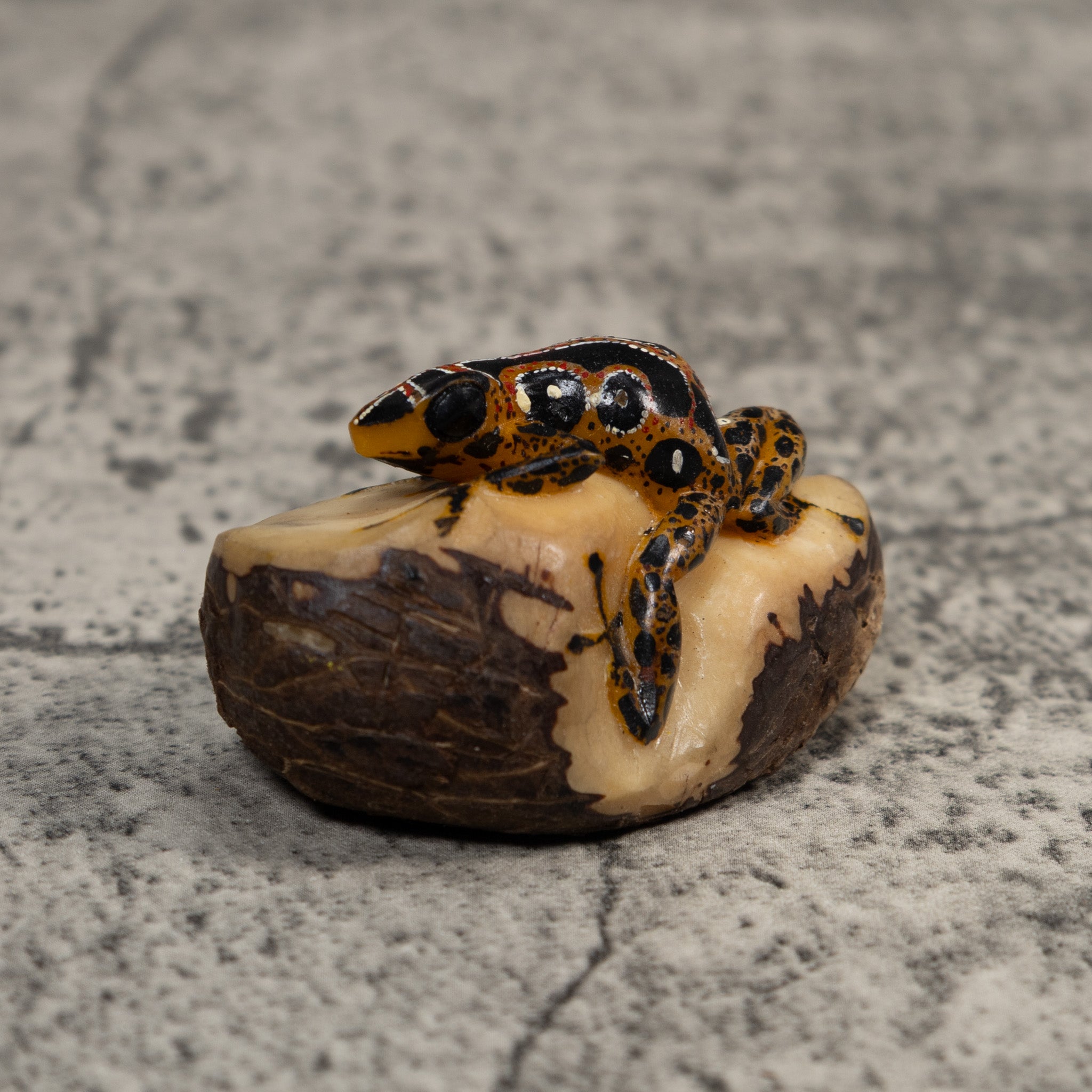 Vintage Black Brown And White Poison Dart Frog Tagua Carving