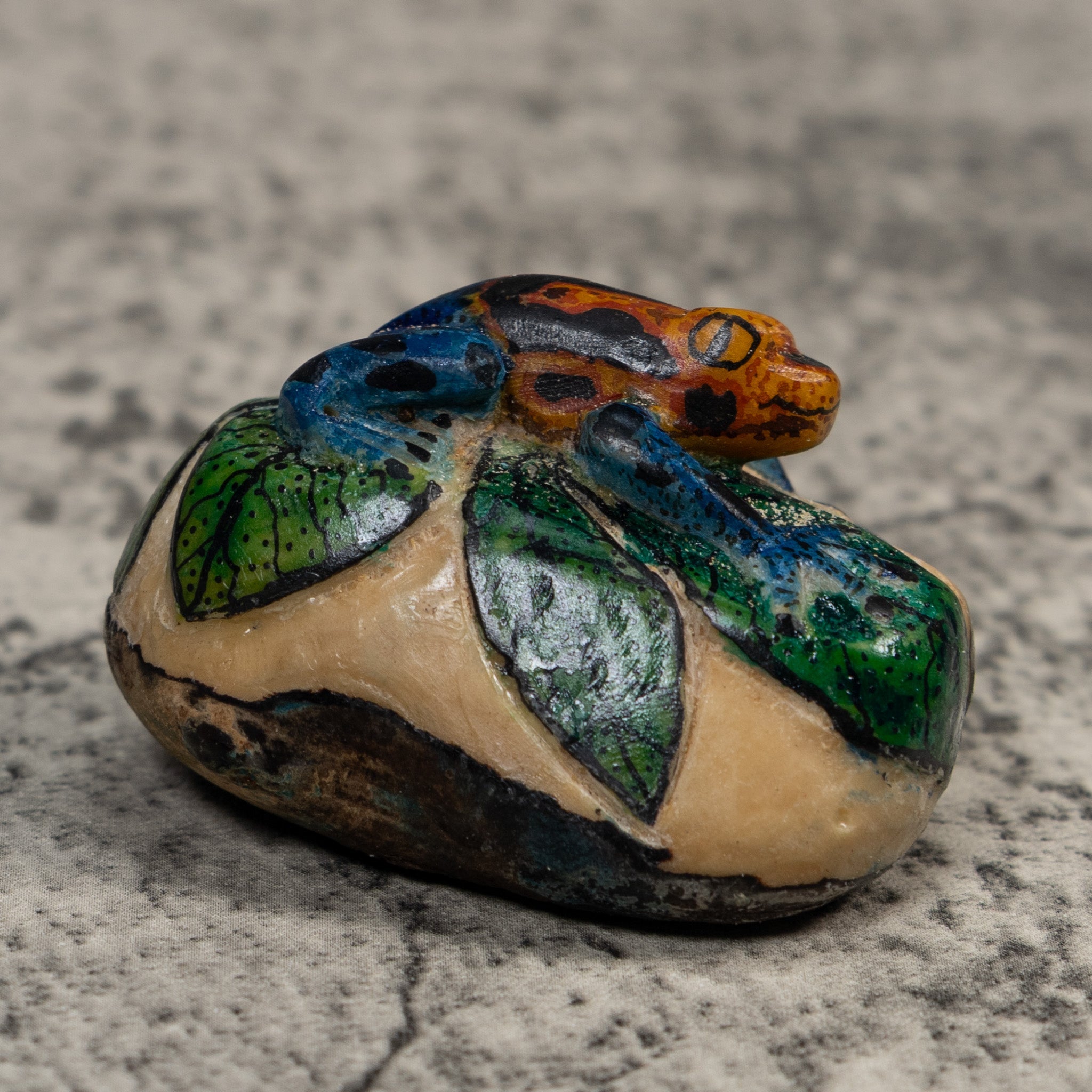 Orange Blue And Black FrogTagua Carving