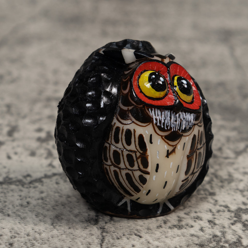 Full Nut Black Orange And White Owl Tagua Carving
