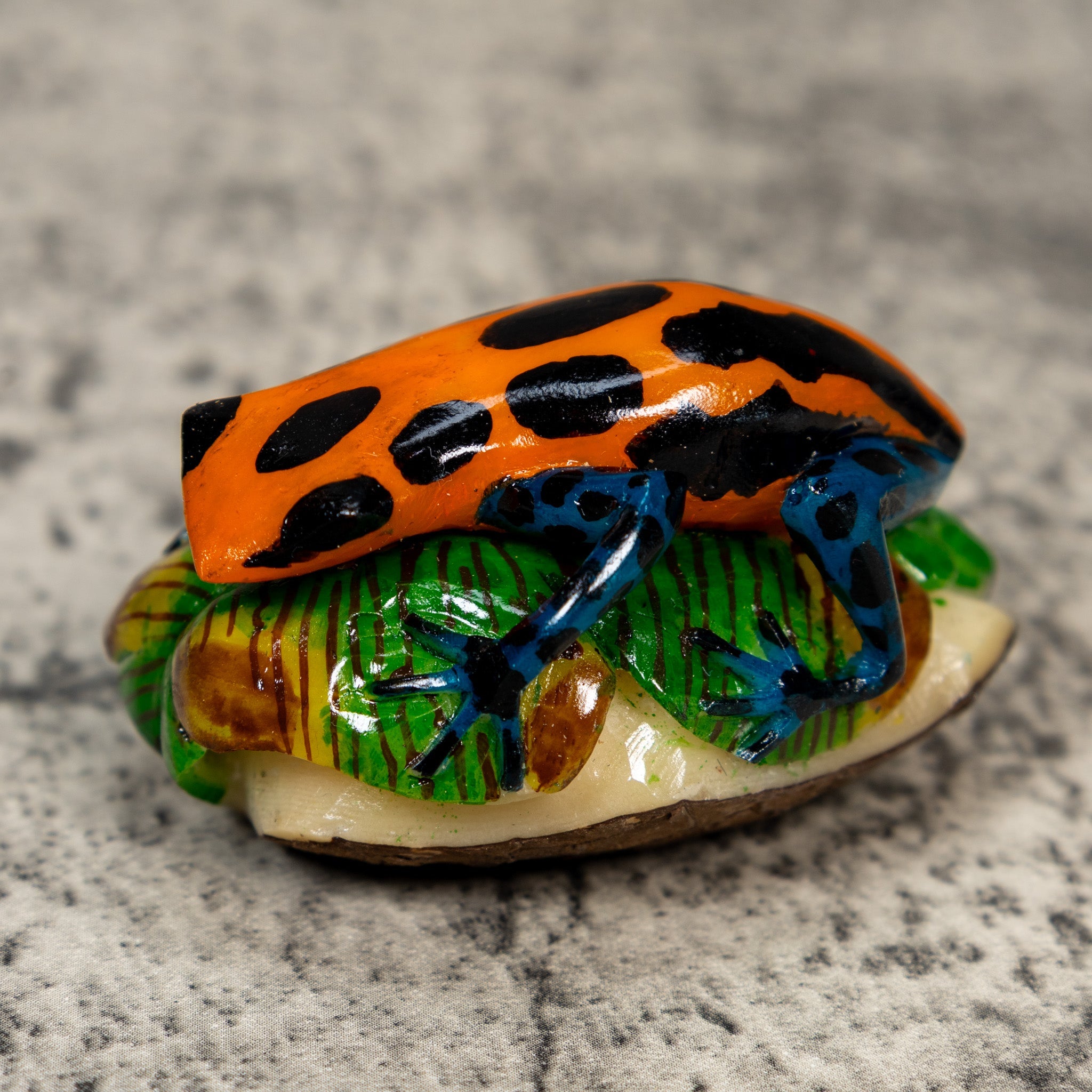 Orange Black And Blue Poison Dart Frog Tagua Carving