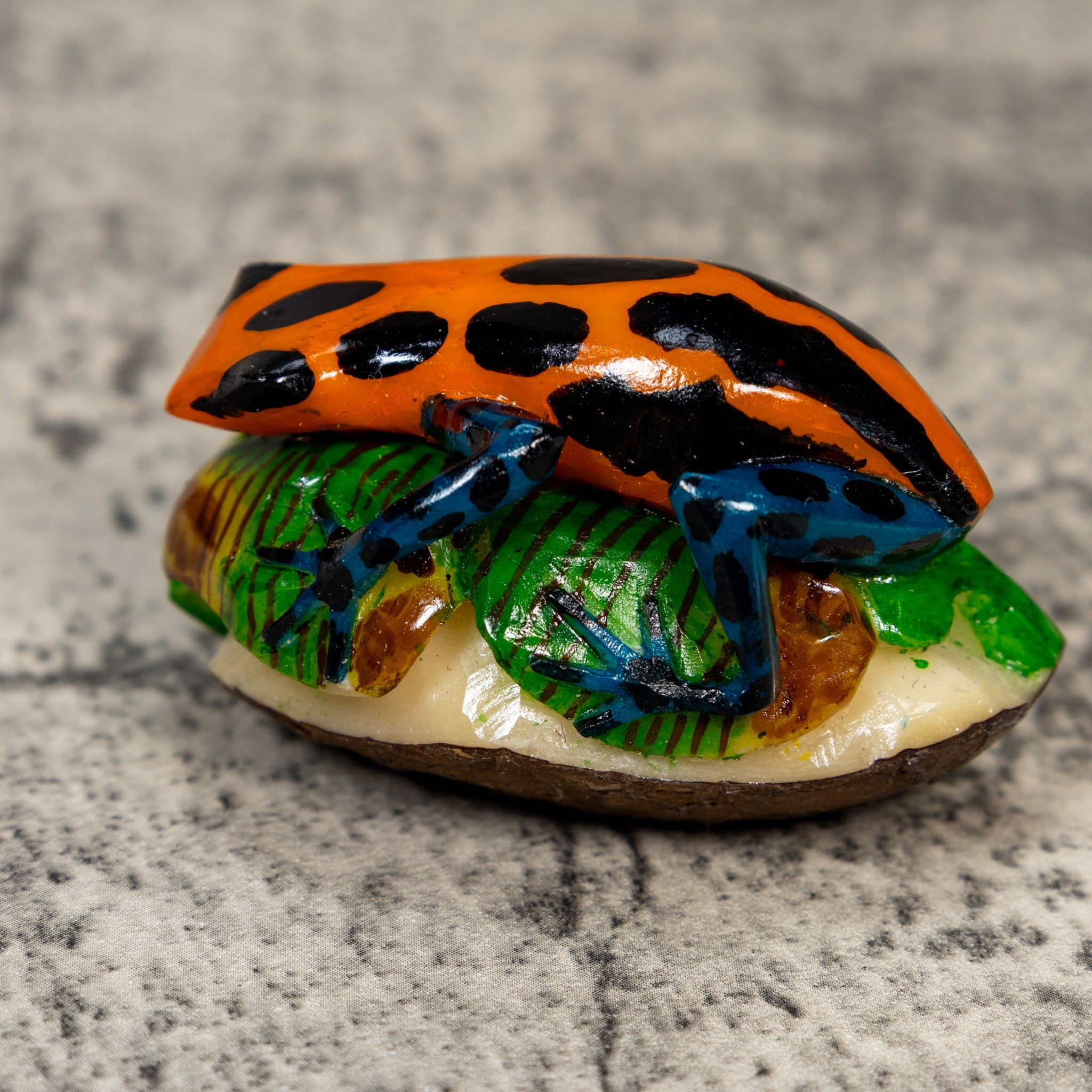 Orange Black And Blue Poison Dart Frog Tagua Carving