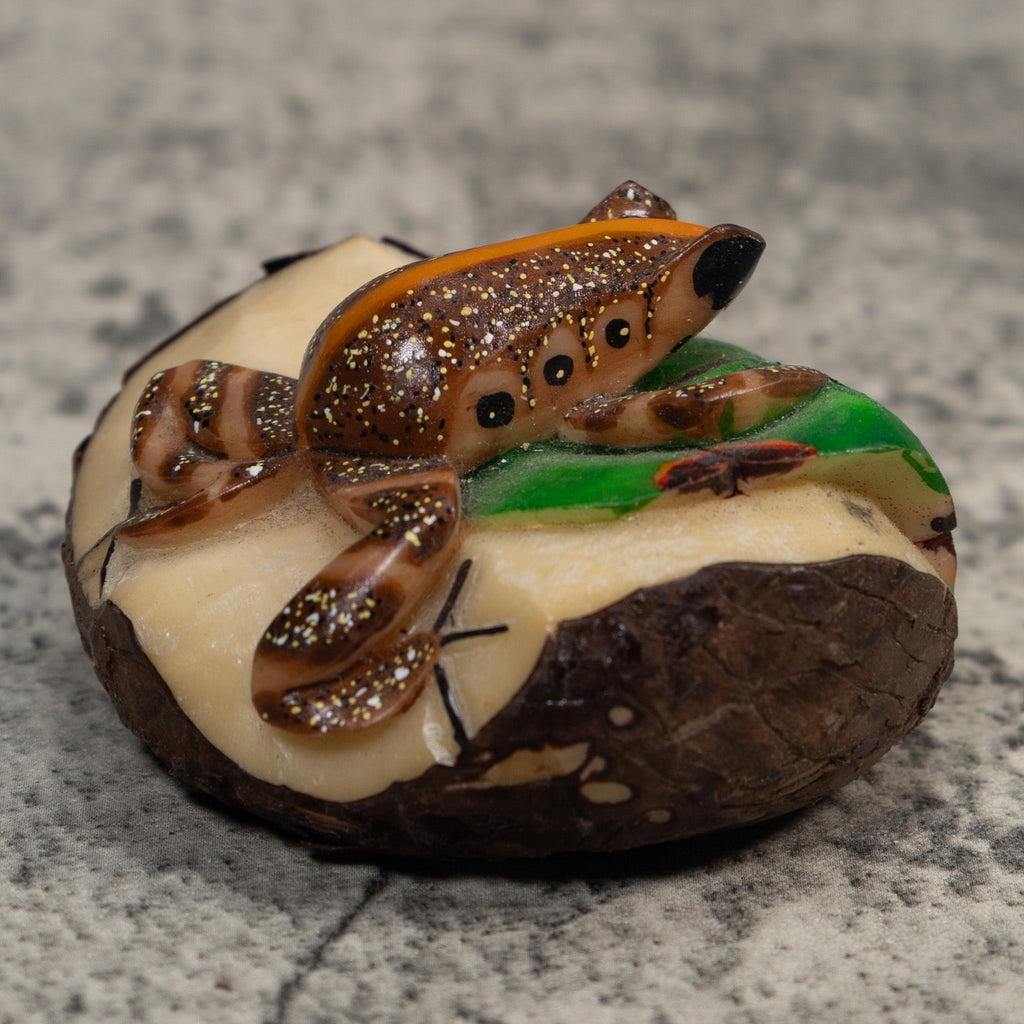 Brown And Orange Poison Dart Frog Tagua Carving