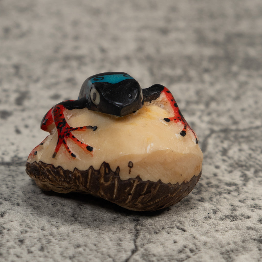 Vintage Black Blue And Red Rainforest Frog Tagua Carving