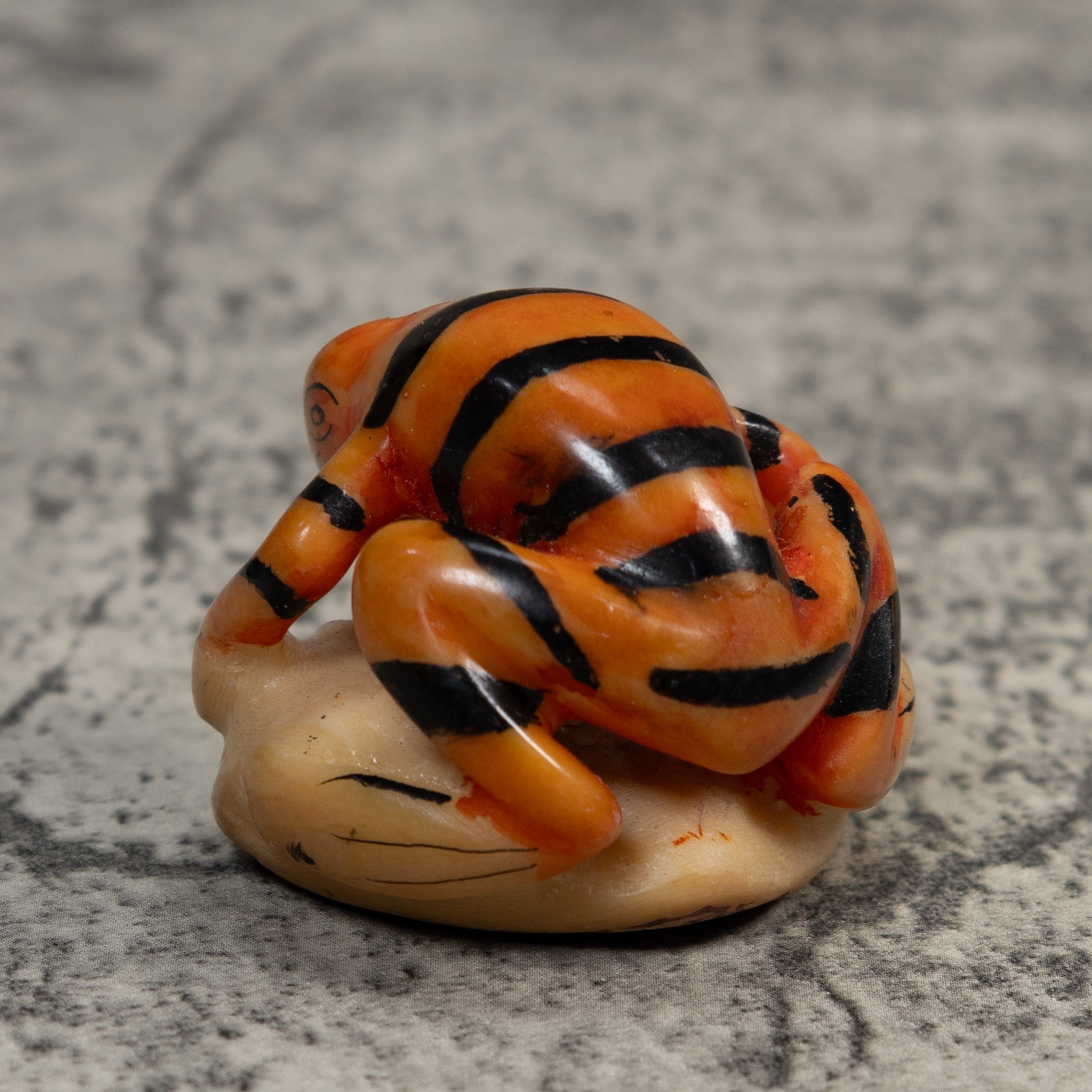 Vintage Black And Gold Frog Tagua Carving