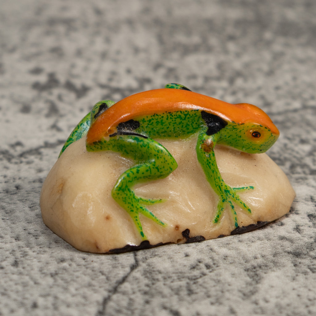 Vintage Orange And Green Poison Dart Frog Tagua Carving