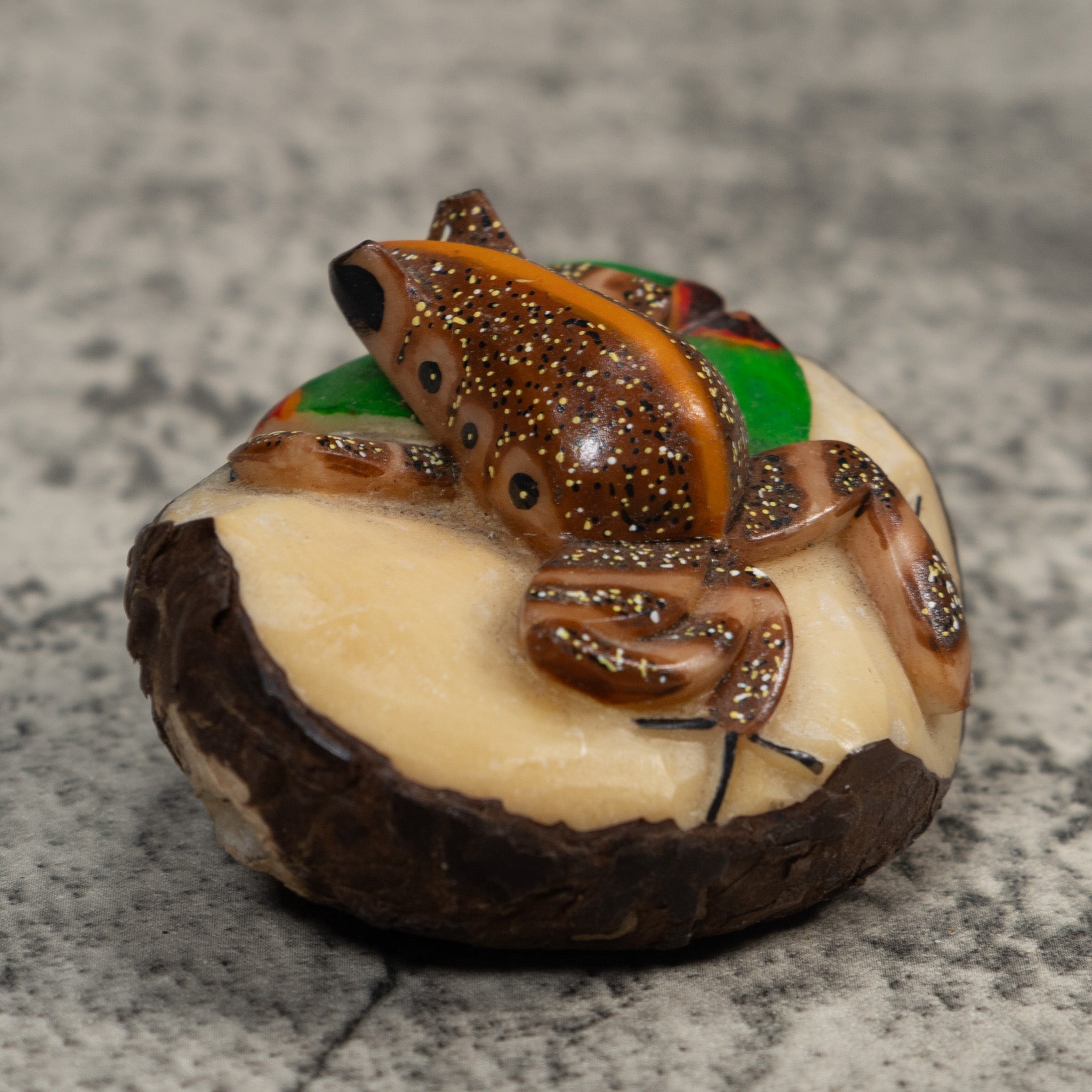 Brown And Orange Poison Dart Frog Tagua Carving