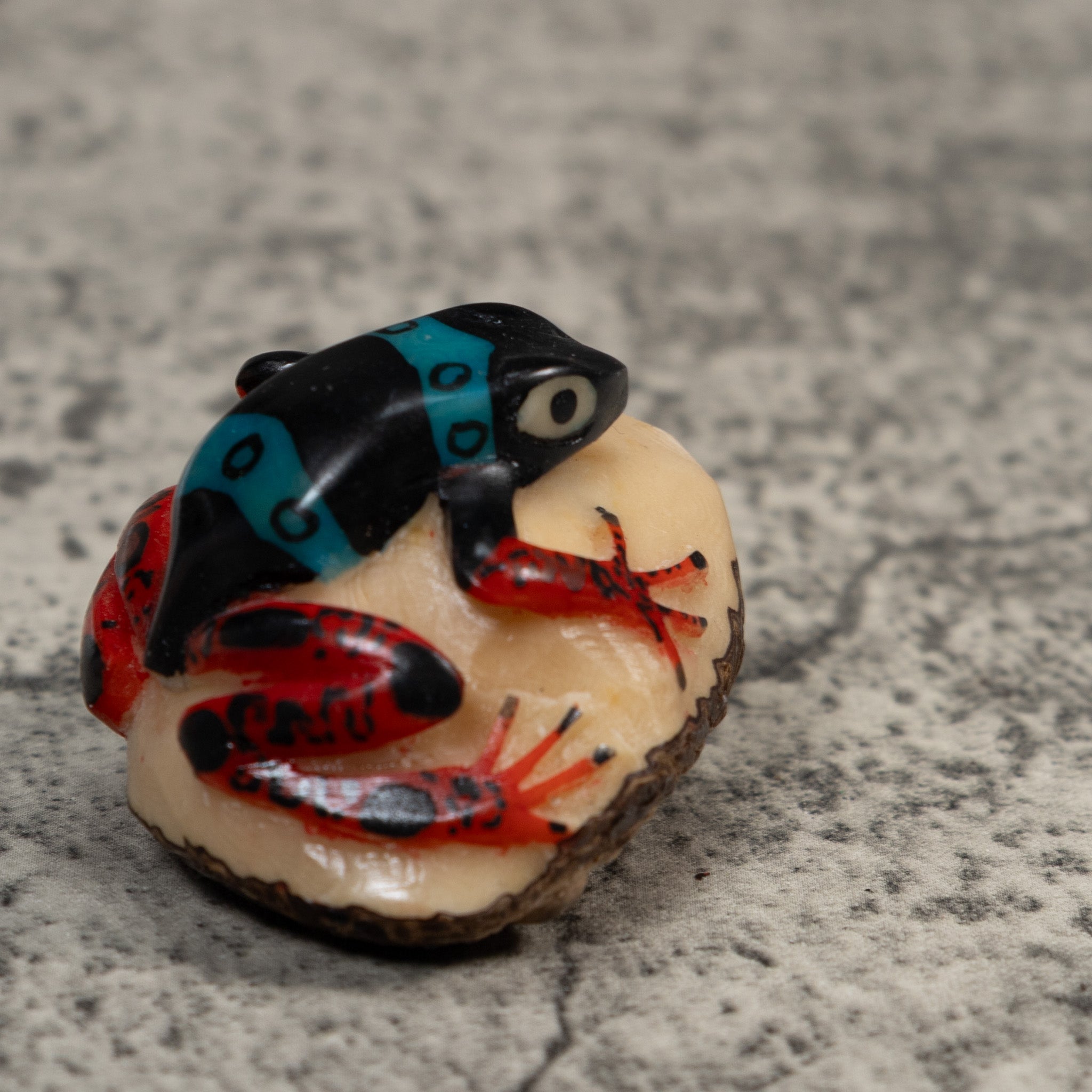 Vintage Black Blue And Red Rainforest Frog Tagua Carving