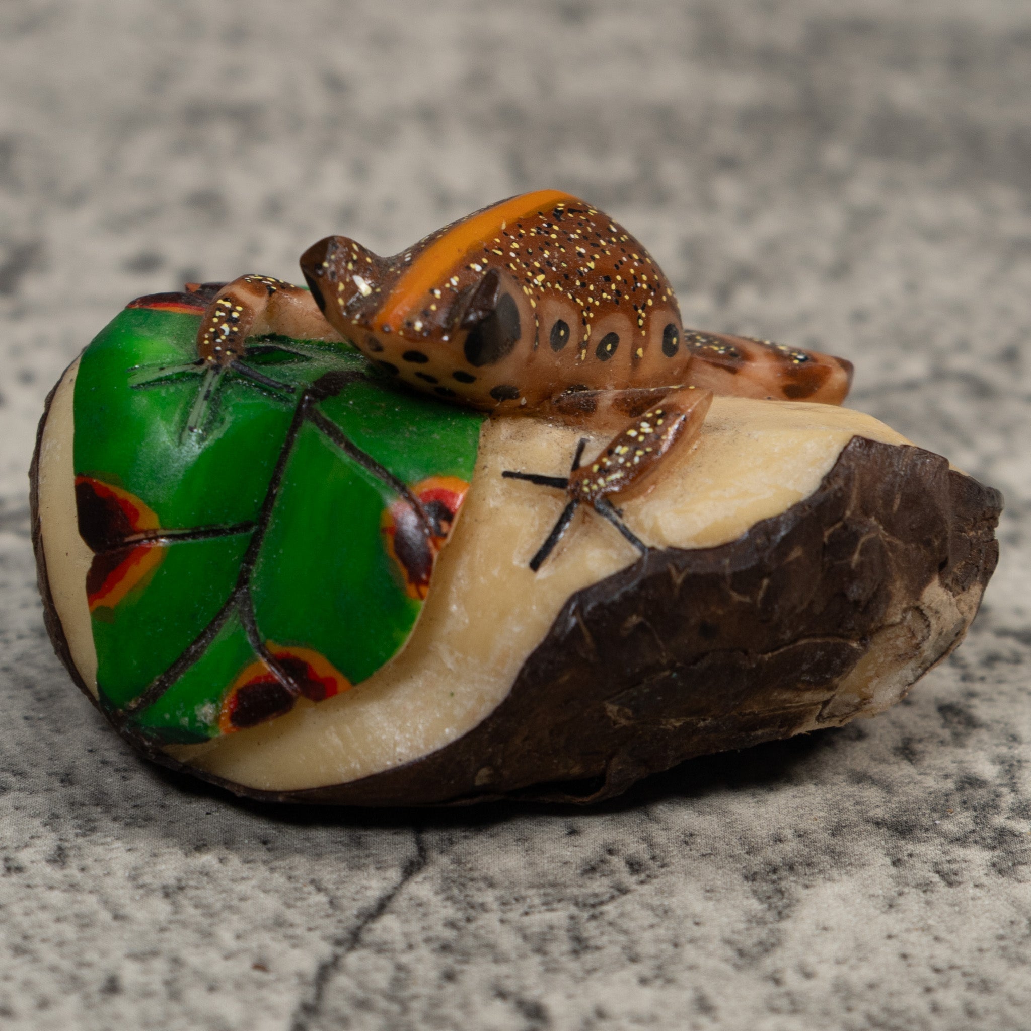 Brown And Orange Poison Dart Frog Tagua Carving