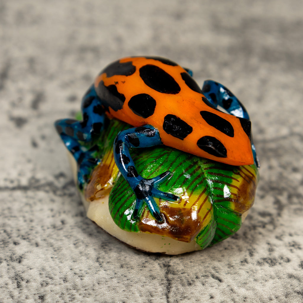 Orange Black And Blue Poison Dart Frog Tagua Carving
