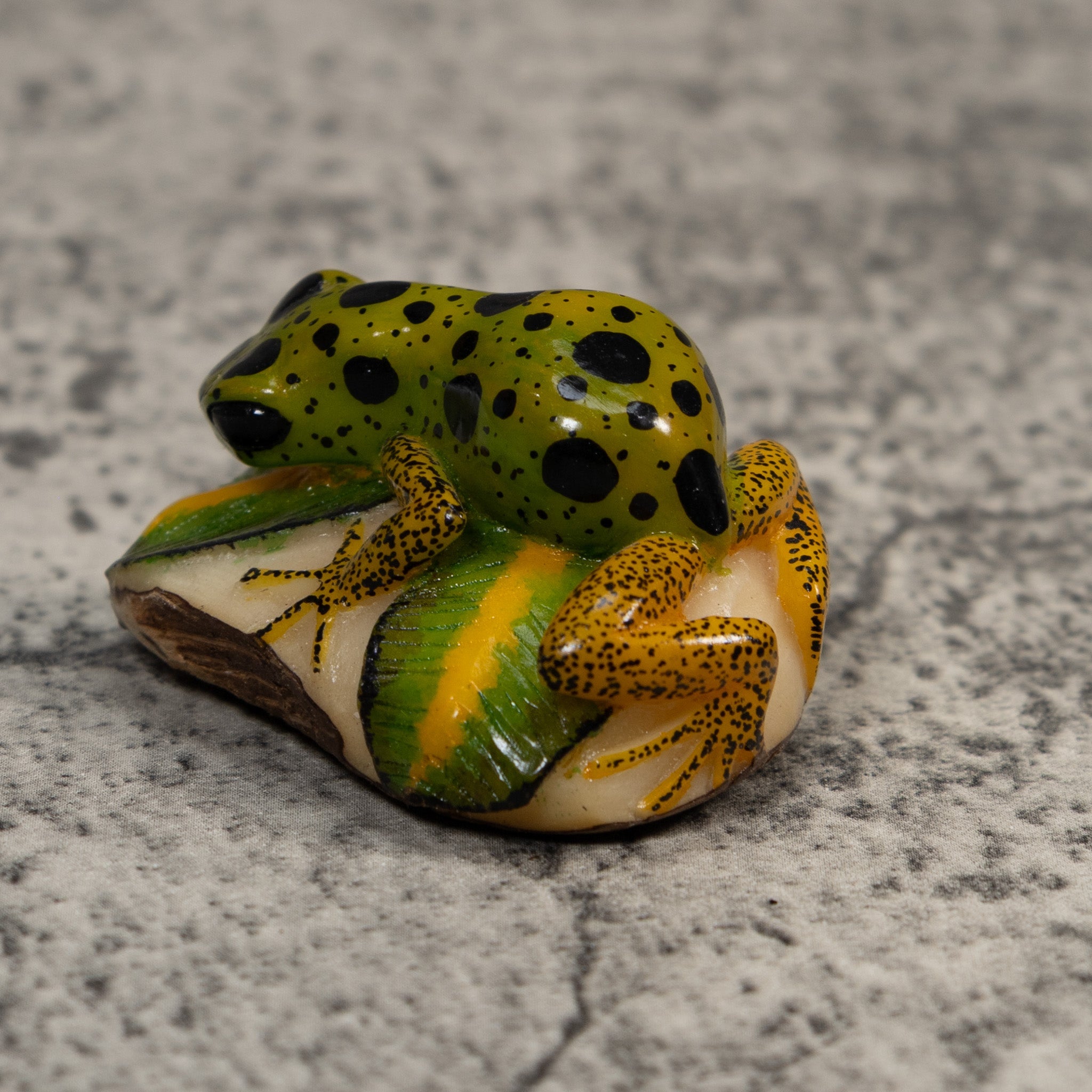 Green Gold And Black Poison Dart Frog Tagua Carving