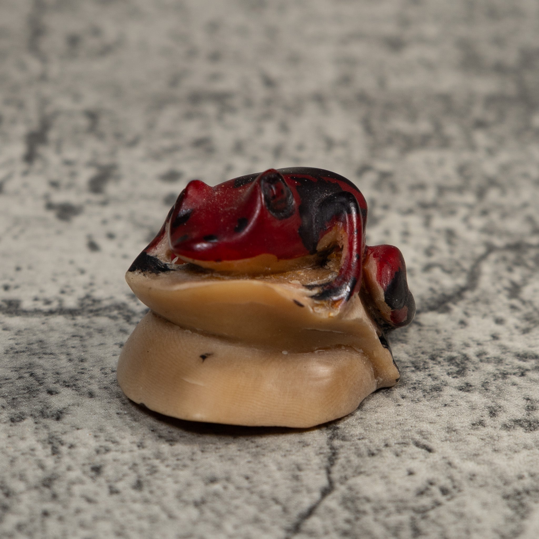 Vintage Red And Black Frog Tagua Carving