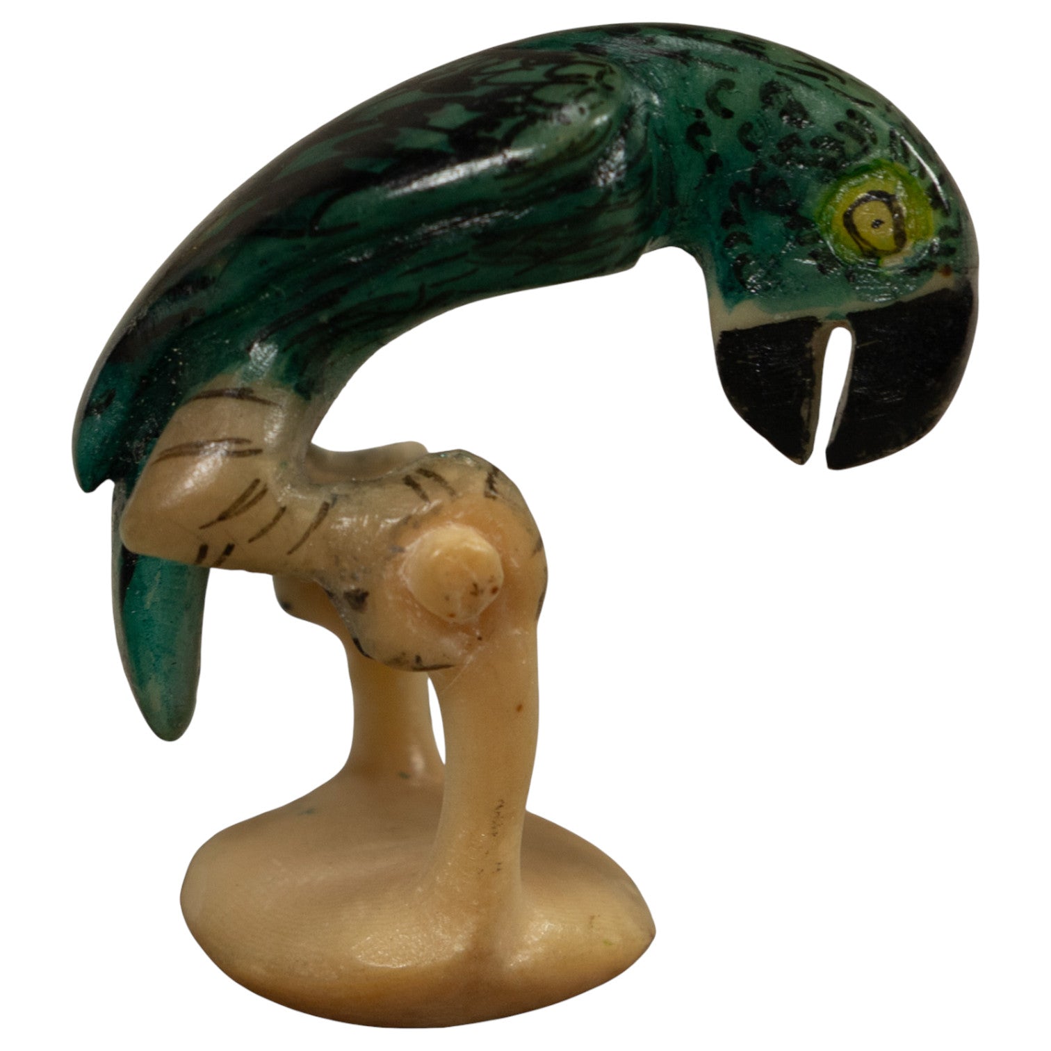 Vintage Green Parrot Bird Tagua Carving