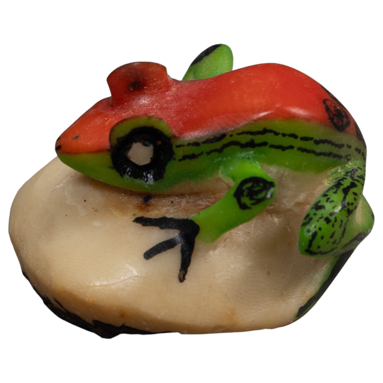 Vintage Red Green And Black Frog Tagua Carving