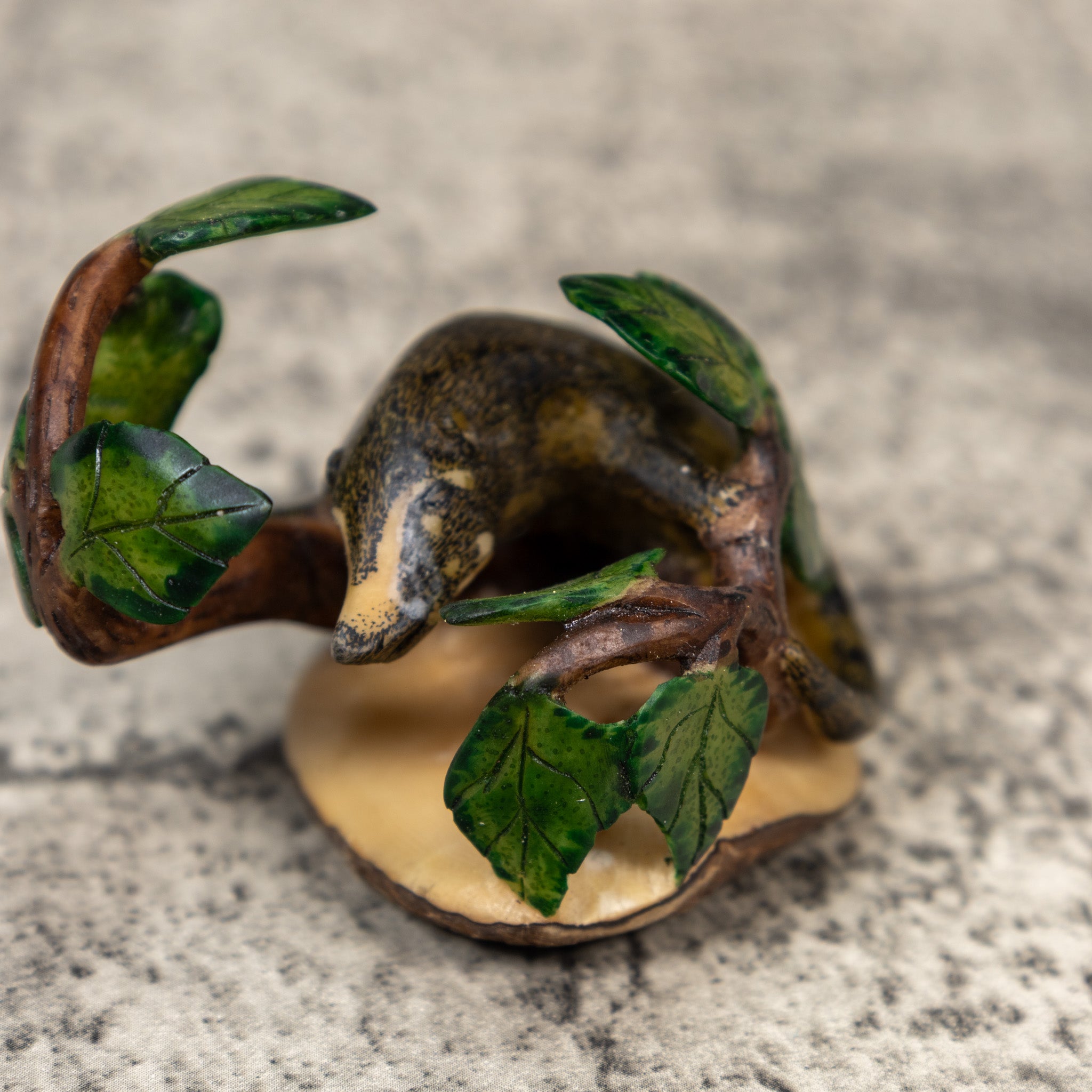 Coatimundi In Leaves Tagua Carving