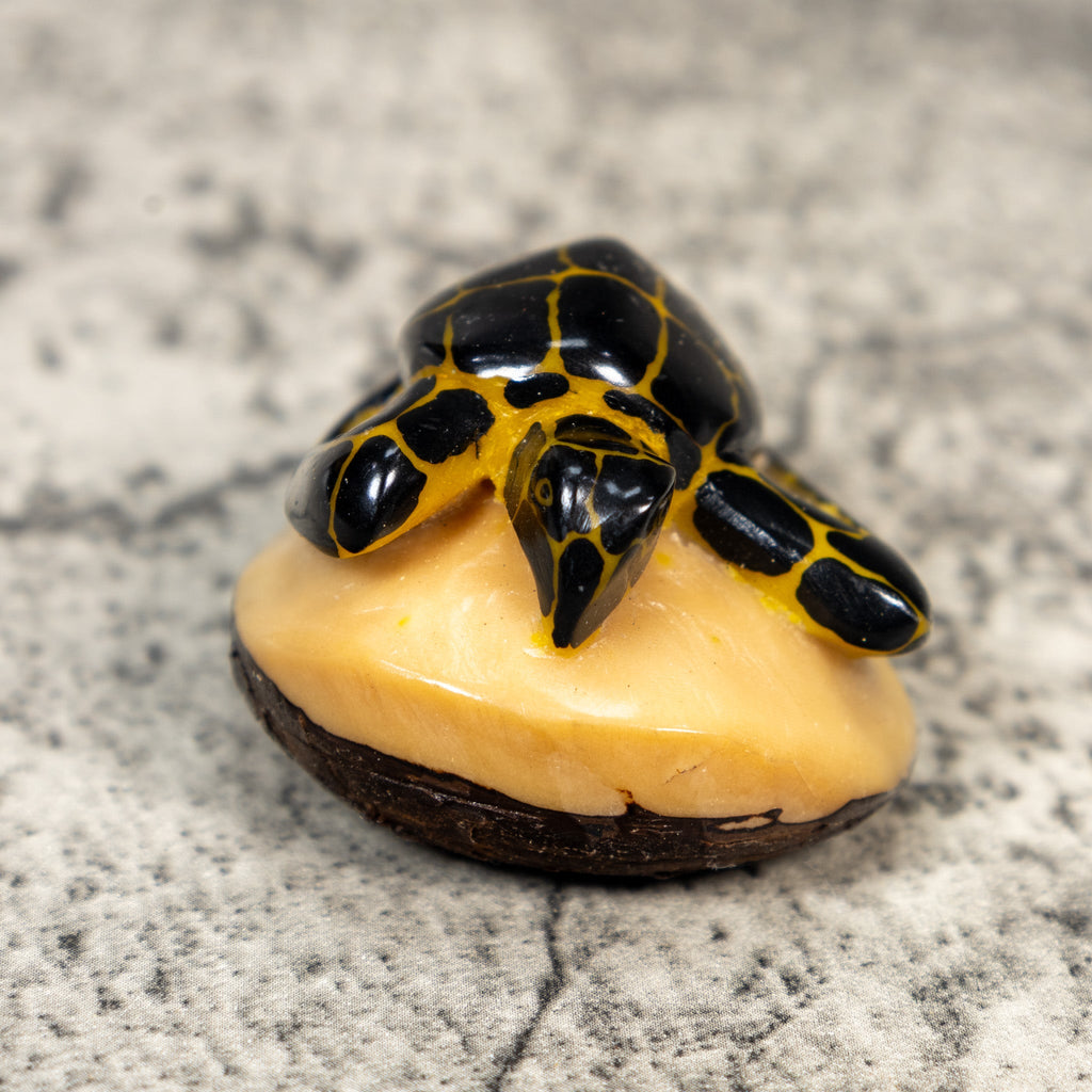 Vintage Black And Gold Sea Turtle Tagua Carving