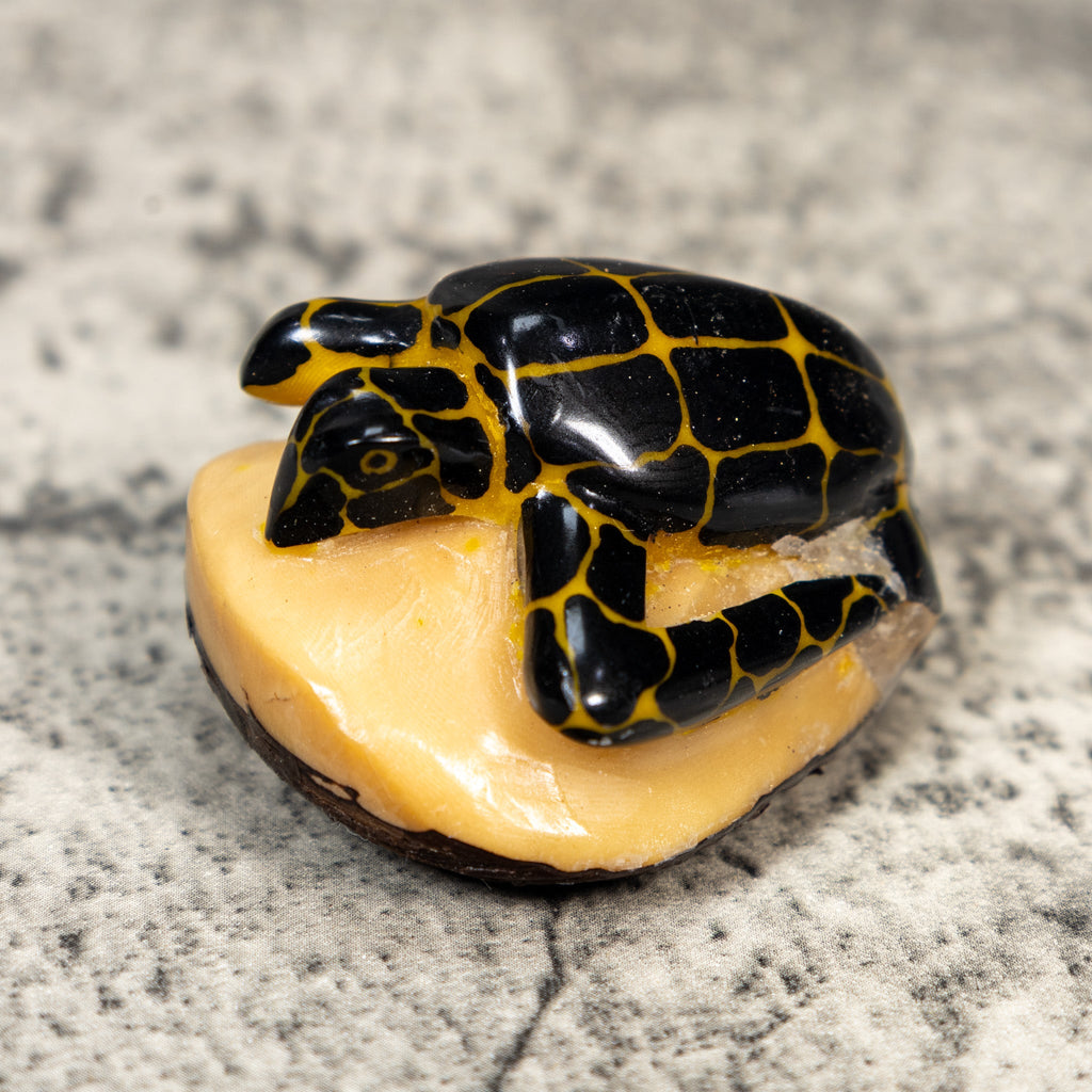Vintage Black And Gold Sea Turtle Tagua Carving