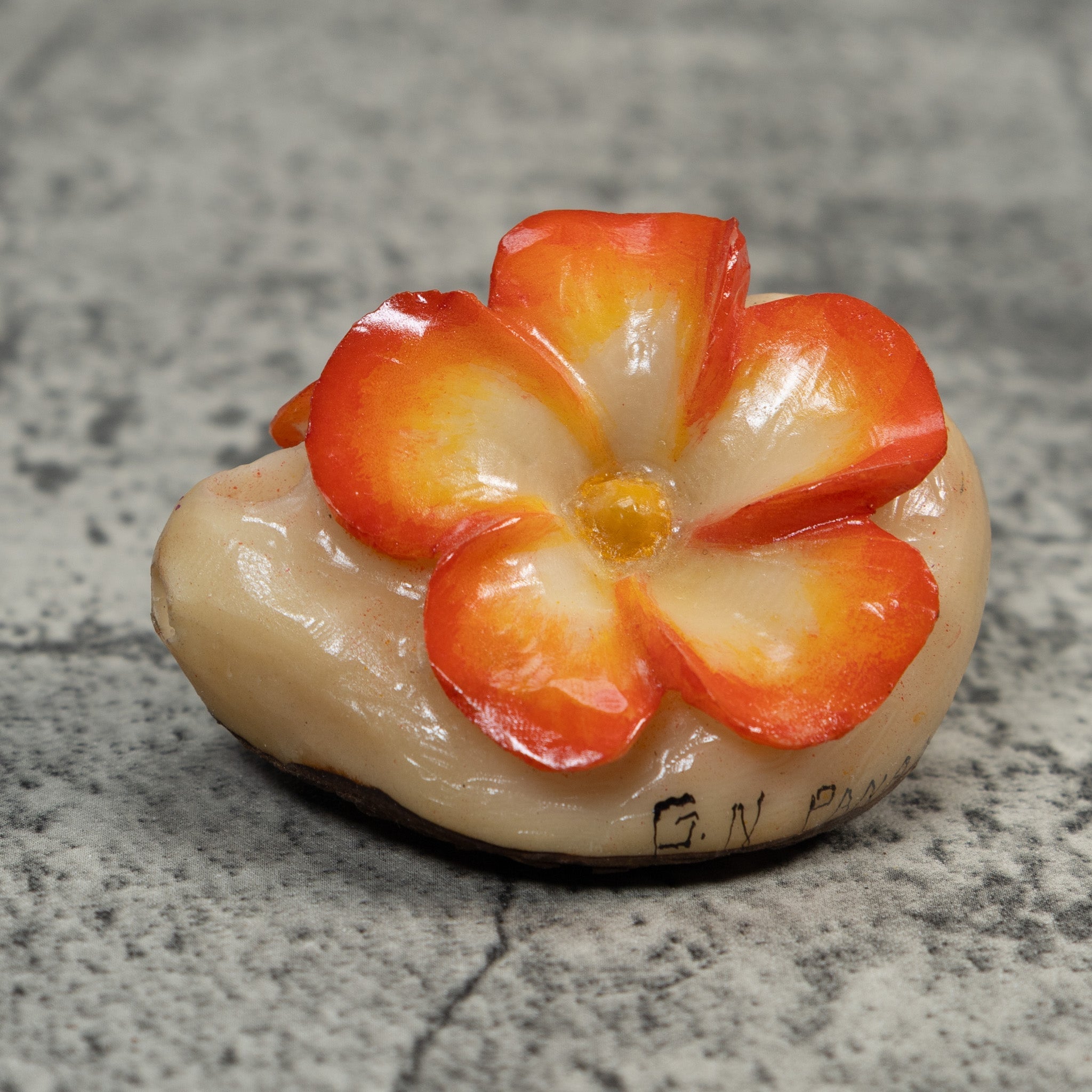 Double Orange Flower Petals Tagua Carving