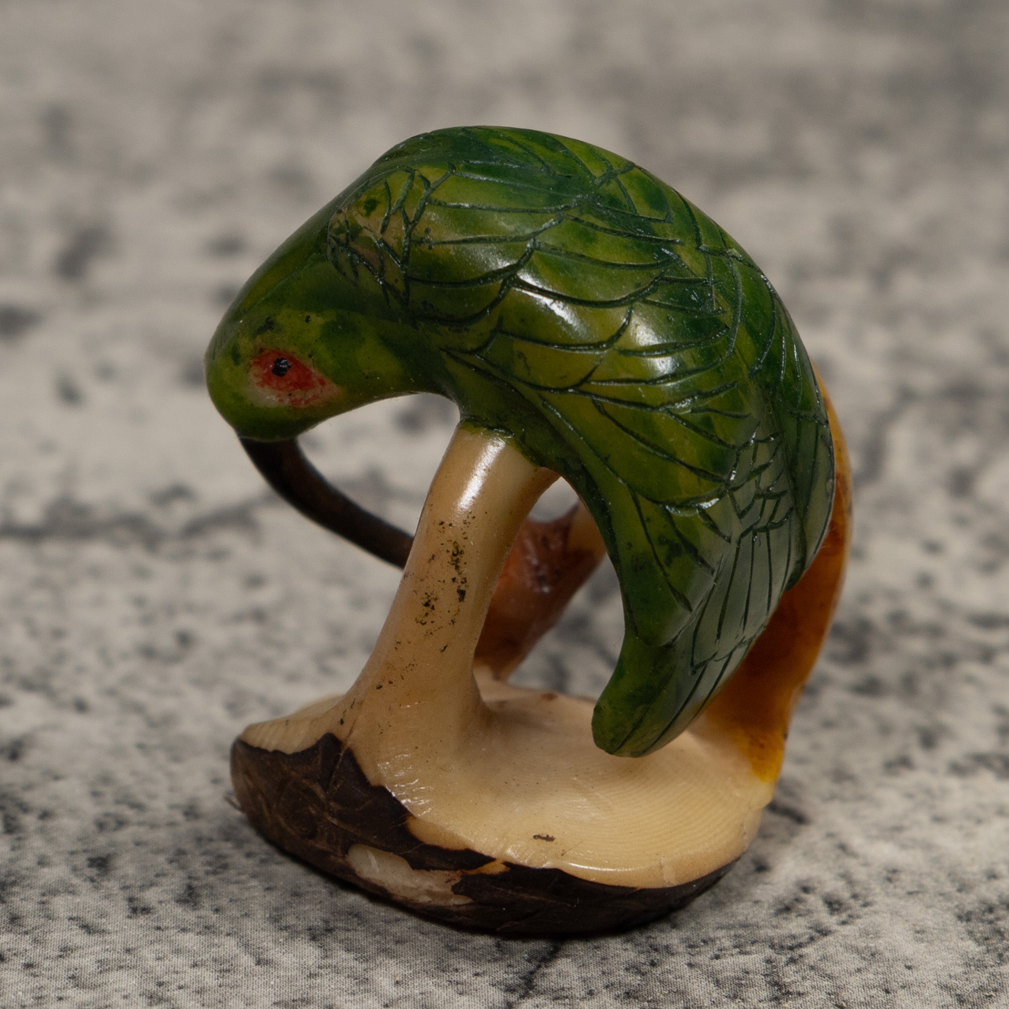 Vintage Red Yellow And Green Hummingbird Tagua Carving