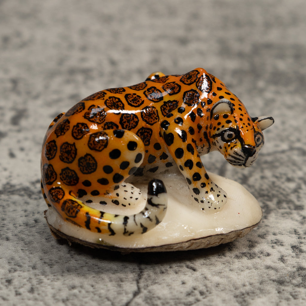 Magnificent Jaguar Cat Tagua Carving