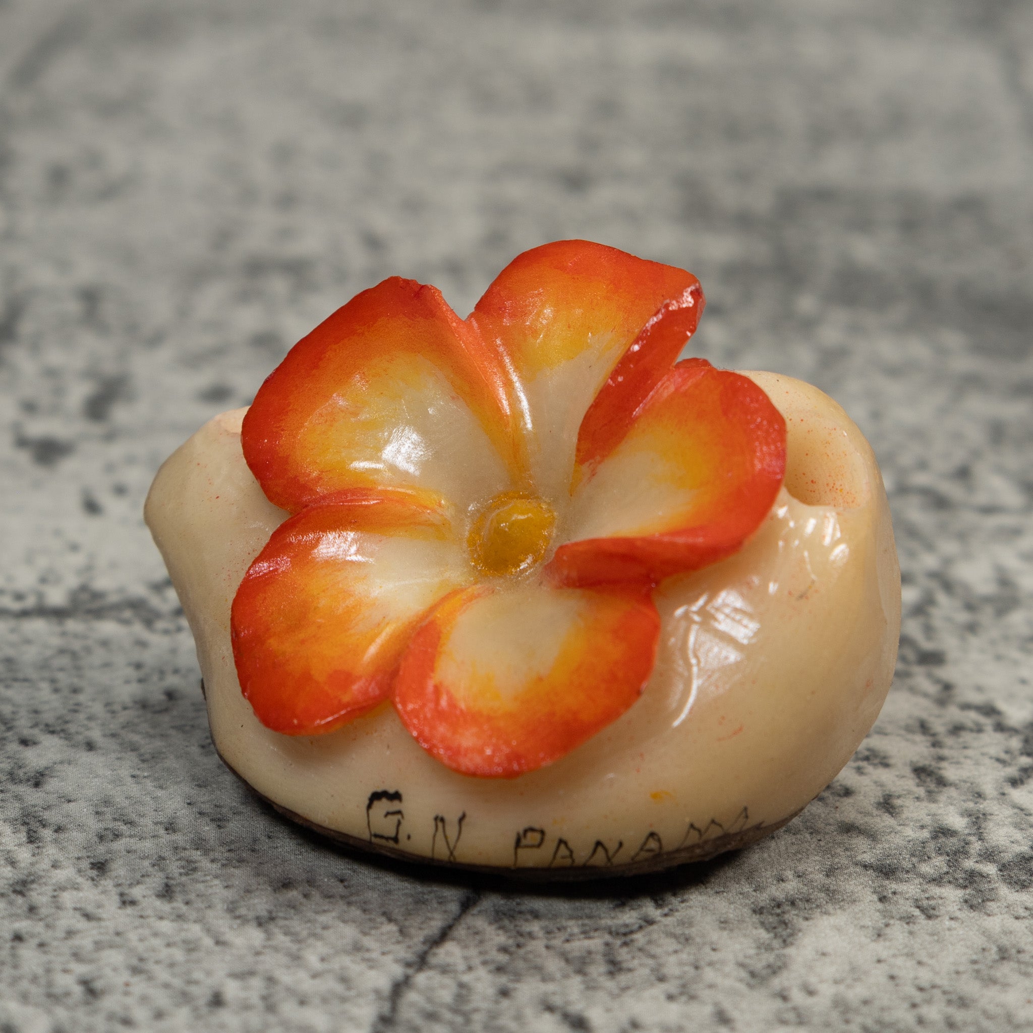 Double Orange Flower Petals Tagua Carving