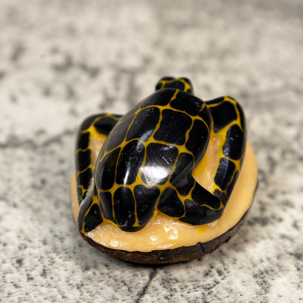 Vintage Black And Gold Sea Turtle Tagua Carving