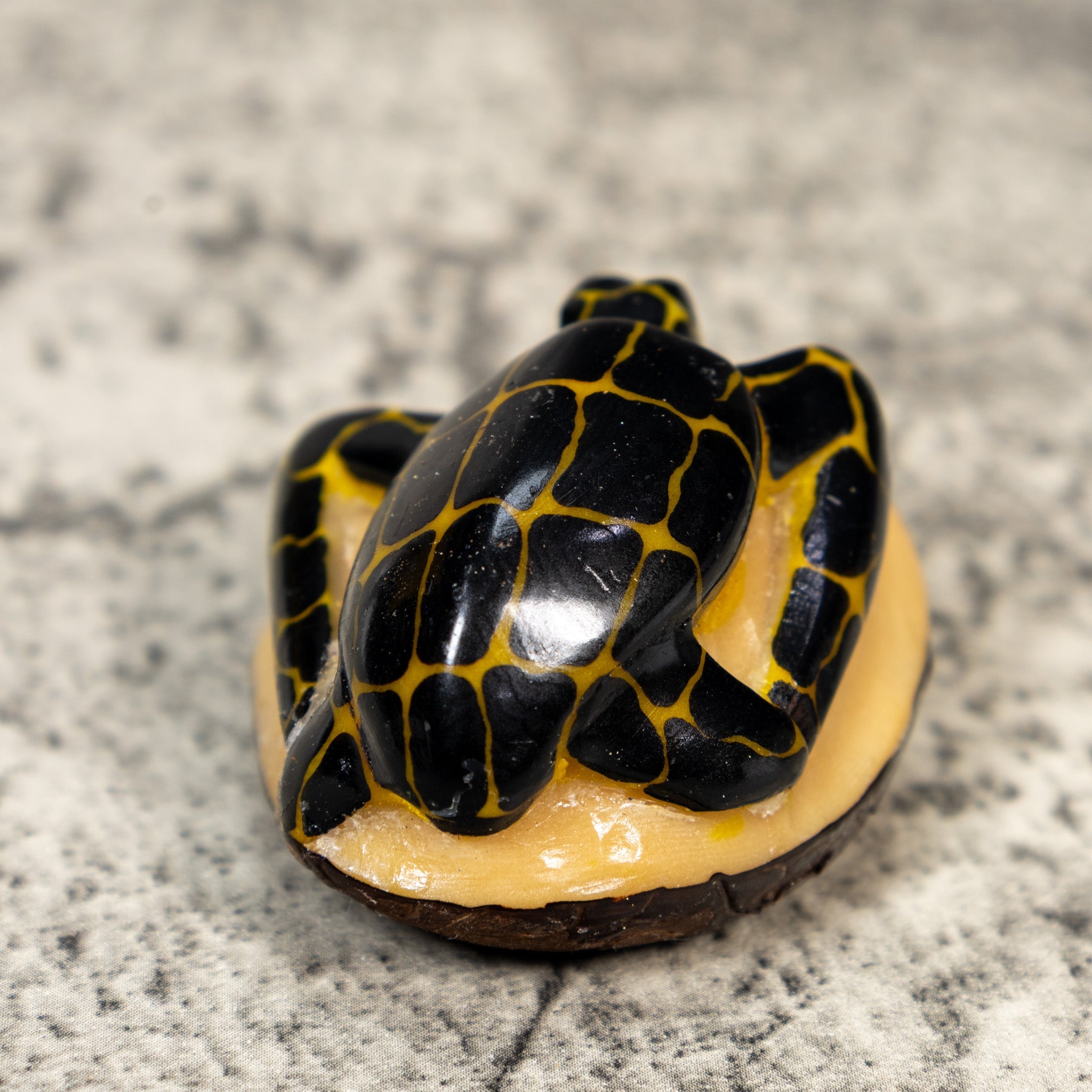 Vintage Black And Gold Sea Turtle Tagua Carving