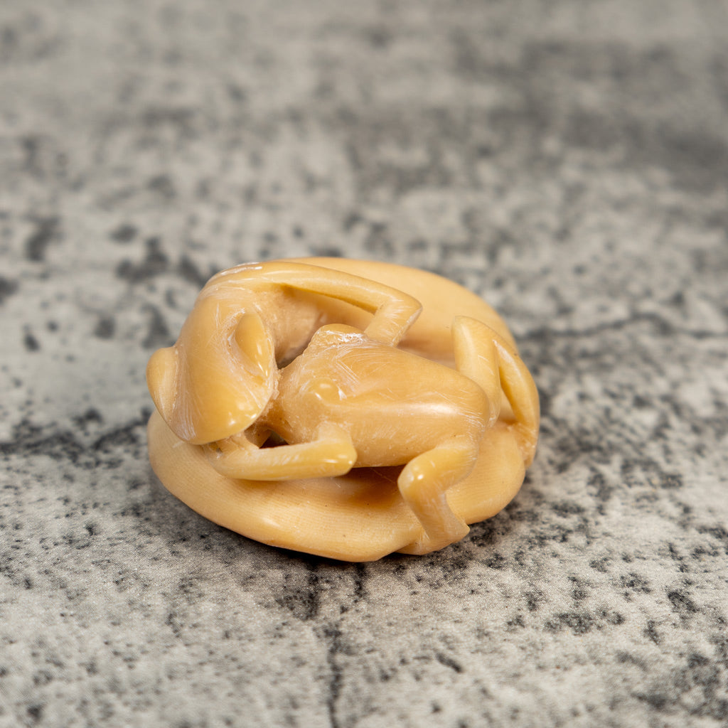 Vintage Natural White Snake Eating Frog Tagua Carving