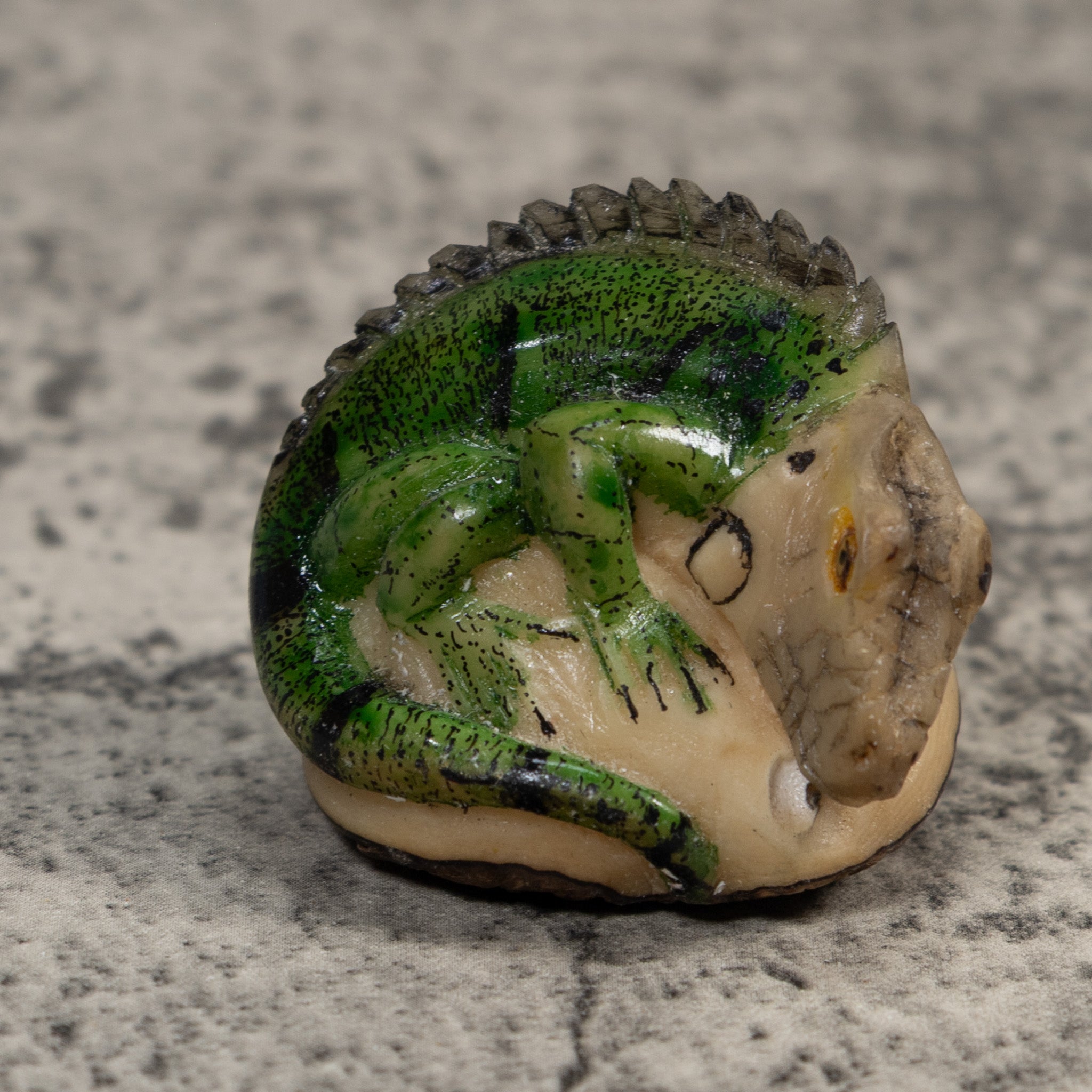 Vintage Green Iguana Lizard Tagua Carving