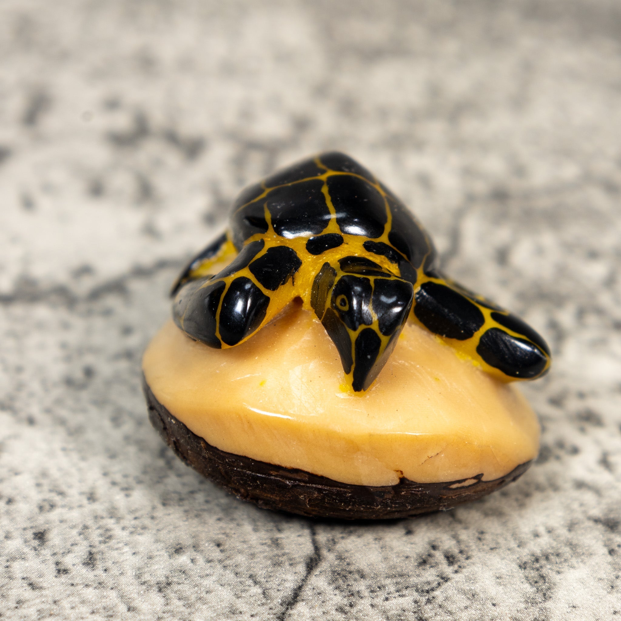 Vintage Black And Gold Sea Turtle Tagua Carving