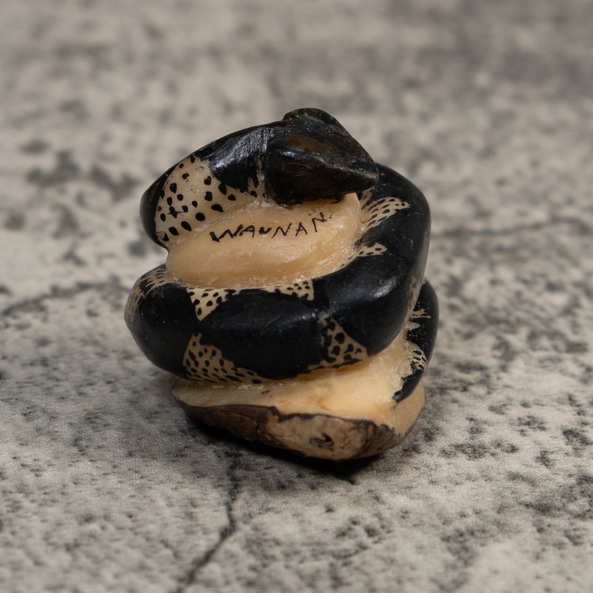 Vintage Black And White Snake Tagua Carving