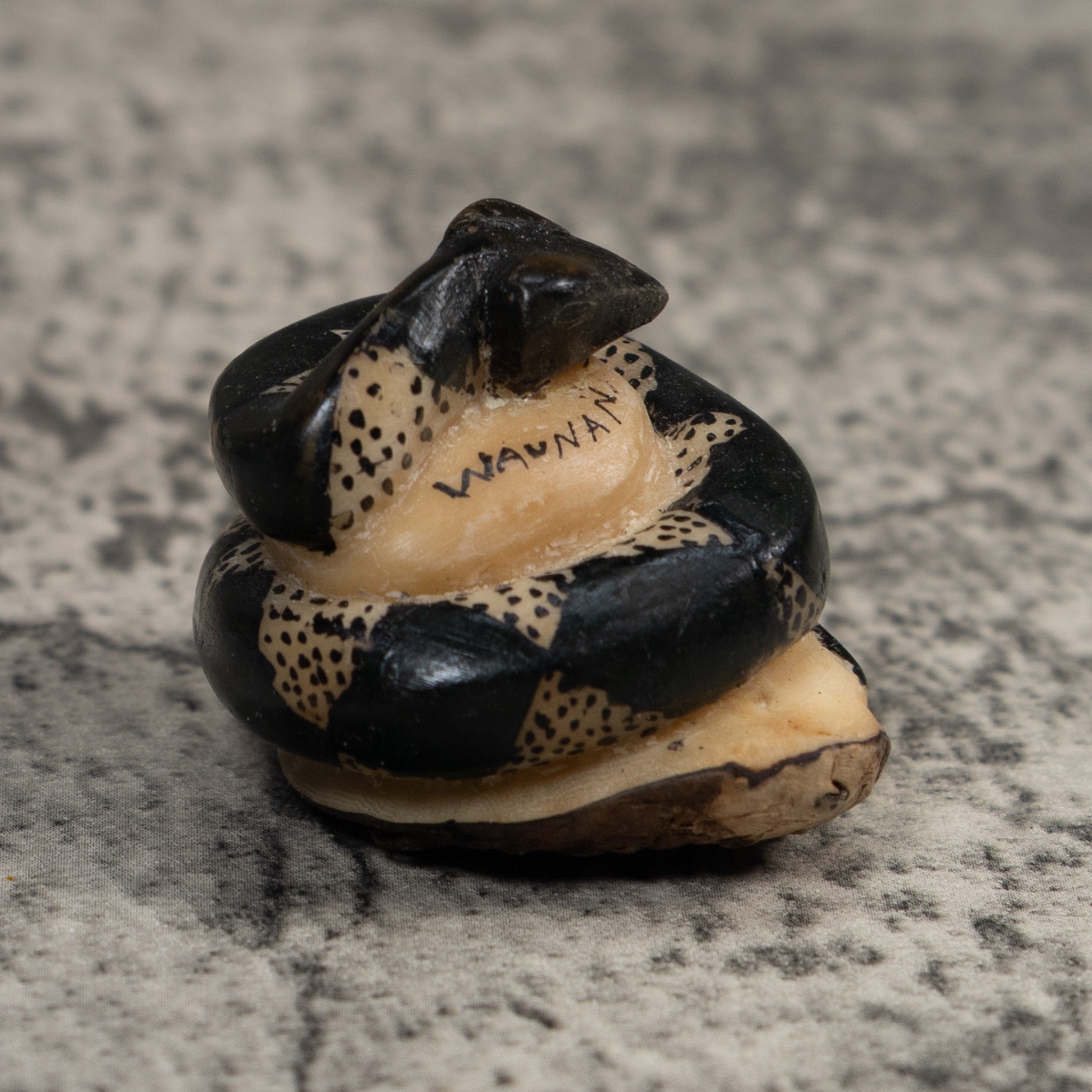 Vintage Black And White Snake Tagua Carving