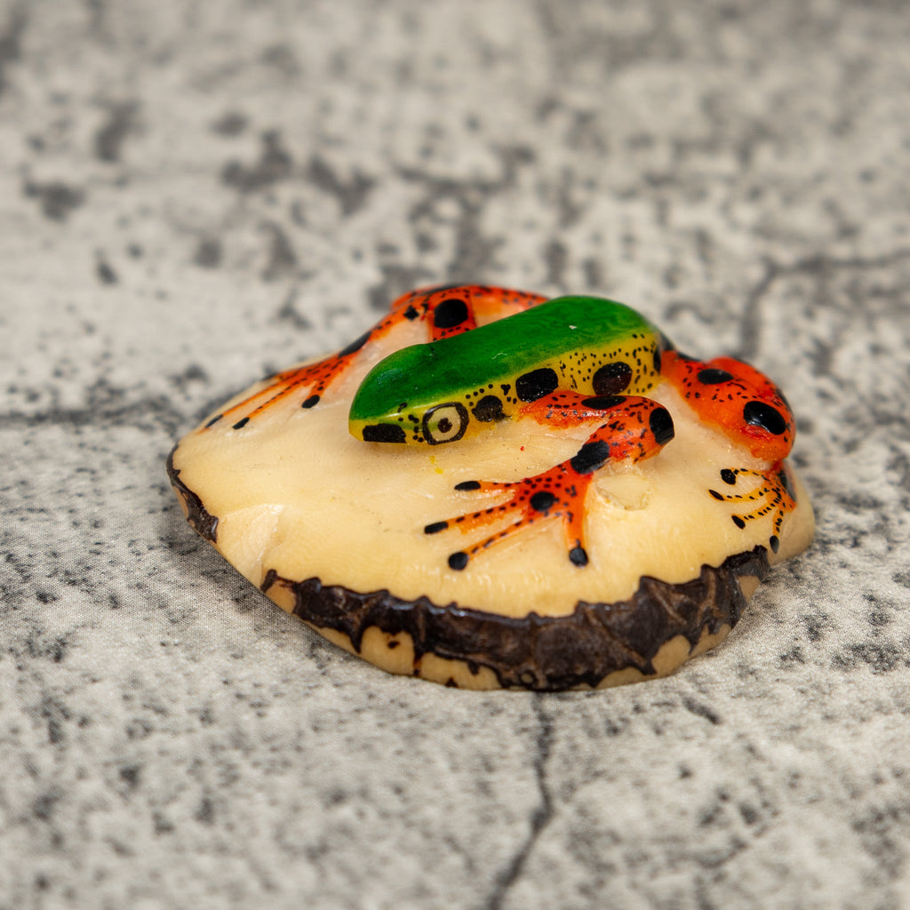 Orange Black And Green Poison Dart Frog Tagua Carving