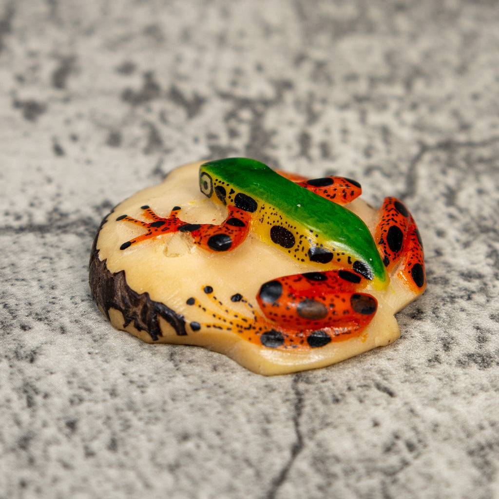 Orange Black And Green Poison Dart Frog Tagua Carving