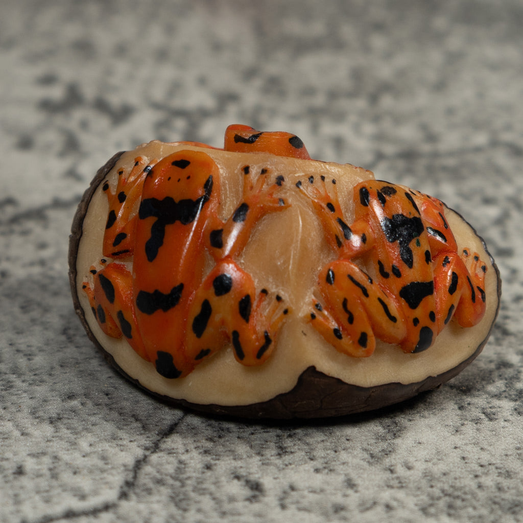 Triple Golden Frog Tagua Carving